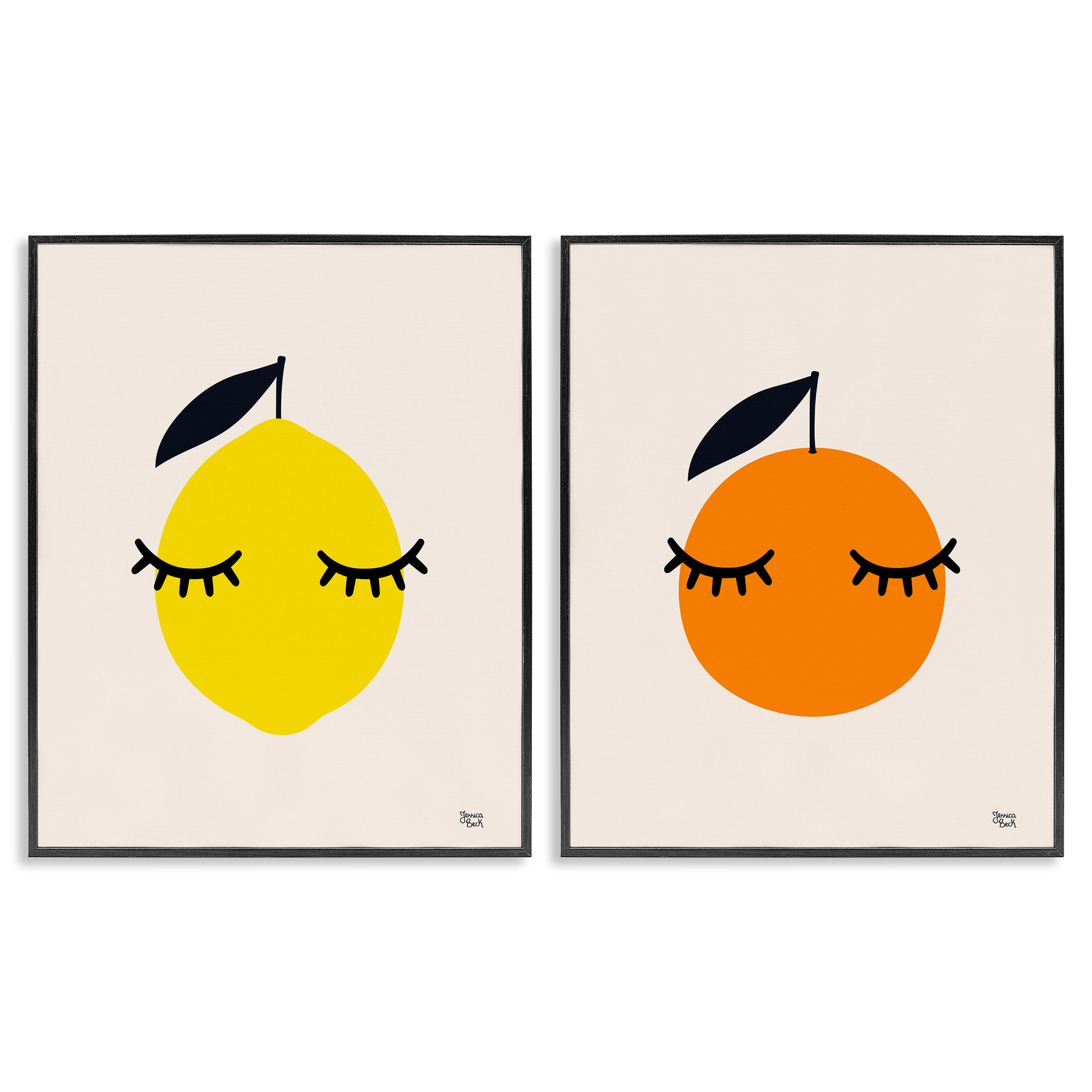 Stupell Industries Lemon & Orange with Eyelashes Food & Beverage Painting Black Framed Art Print Wall Art, 16 x 20, Set of 2