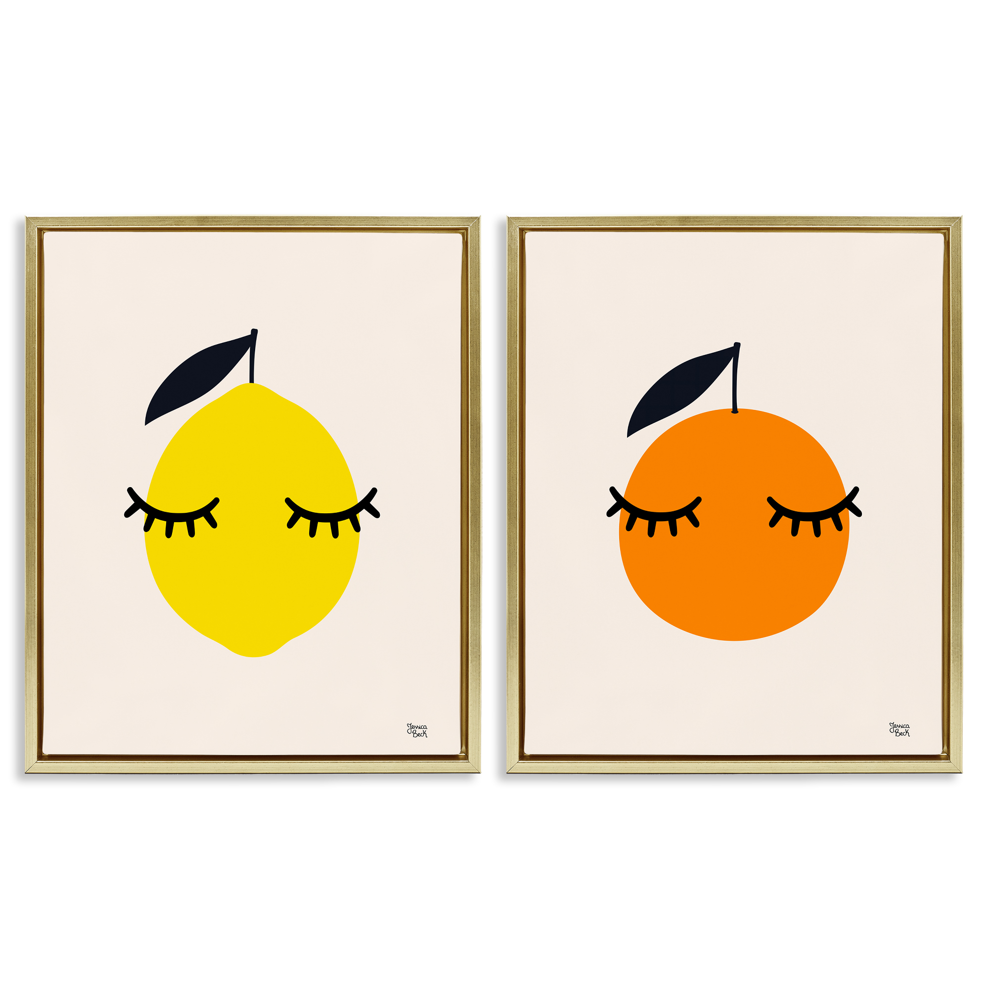 Stupell Industries Lemon & Orange with Eyelashes Food & Beverage Painting Gold Floater Framed Canvas Art Print Wall Art, 31 x 25, Set of 2