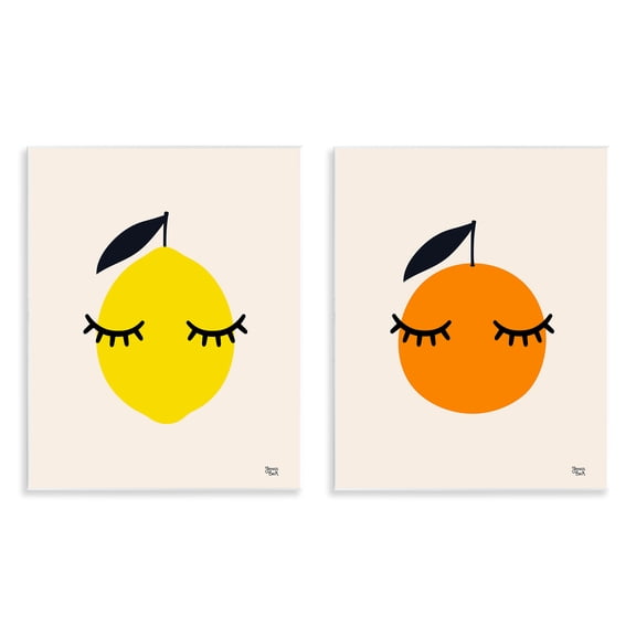 Stupell Industries Lemon & Orange with Eyelashes Food & Beverage Painting Unframed Art Print Wall Art, 11 x 14, Set of 2