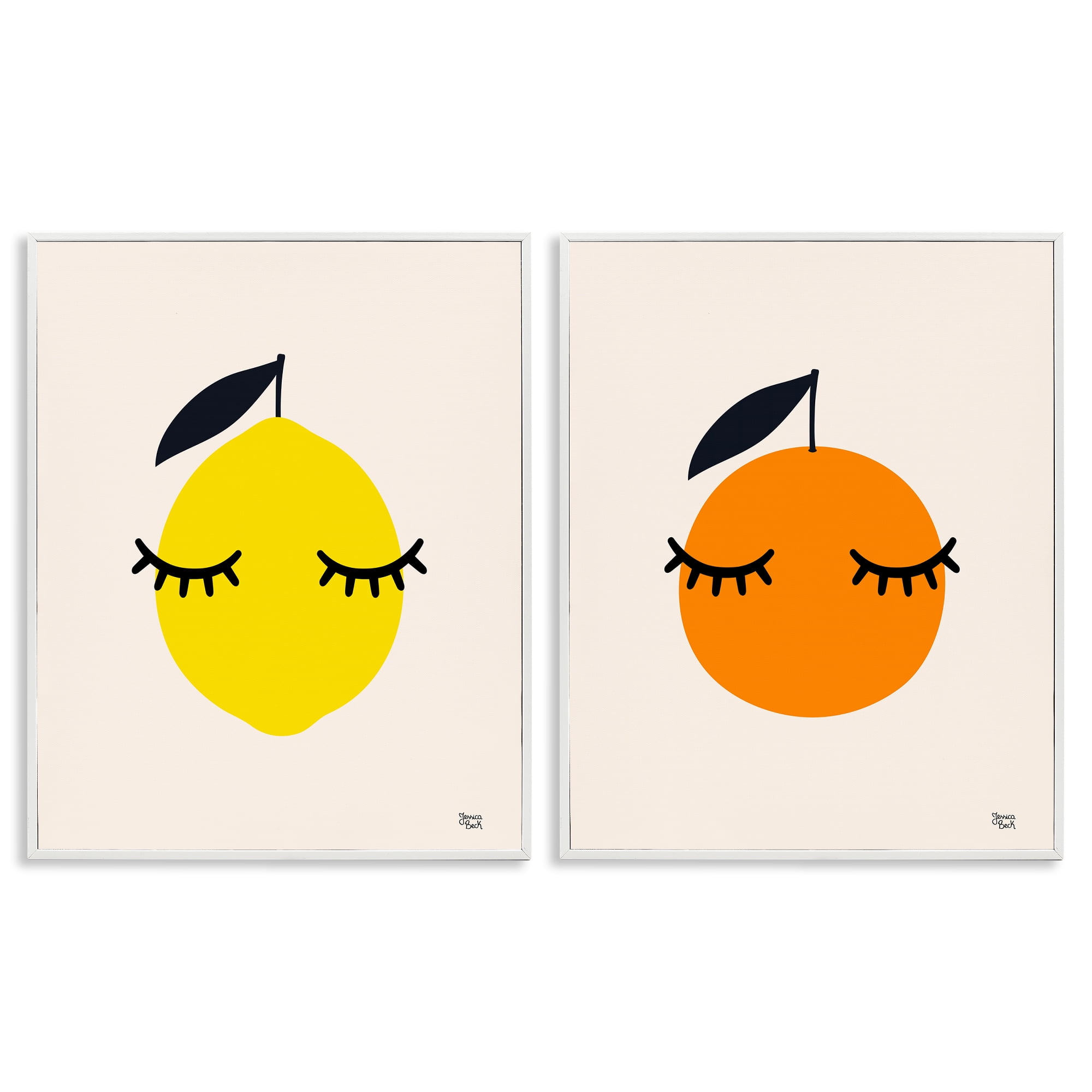 Stupell Industries Lemon & Orange with Eyelashes Food & Beverage Painting White Framed Art Print Wall Art, 24 x 30, Set of 2
