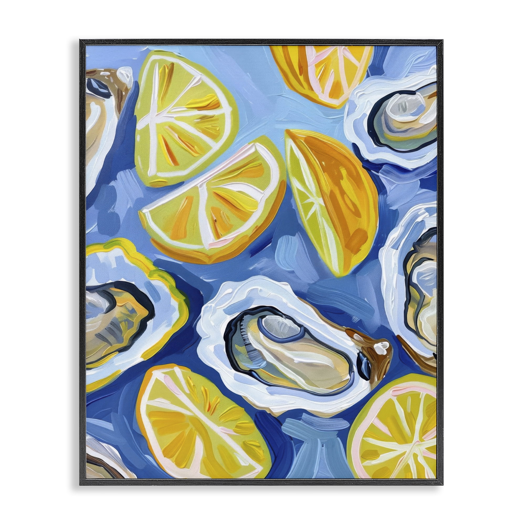 Stupell Industries Lemon & Oyster Pattern Food & Beverage Painting Black Framed Art Print Wall Art, 16 x 20