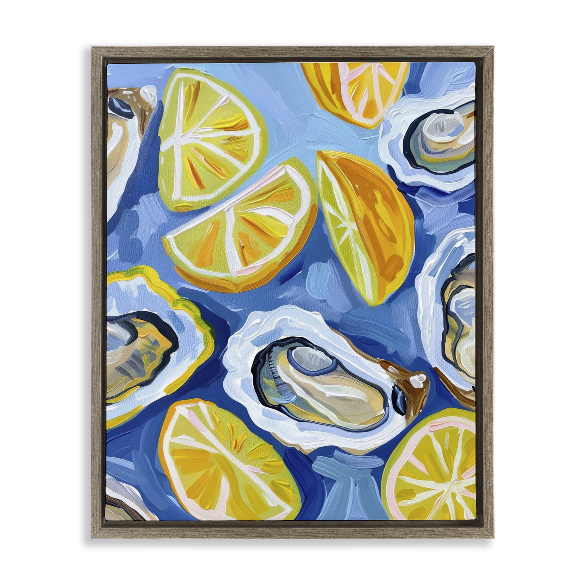 Stupell Industries Lemon & Oyster Pattern Food & Beverage Painting Brown Floater Framed Canvas Art Print Wall Art, 17 x 21