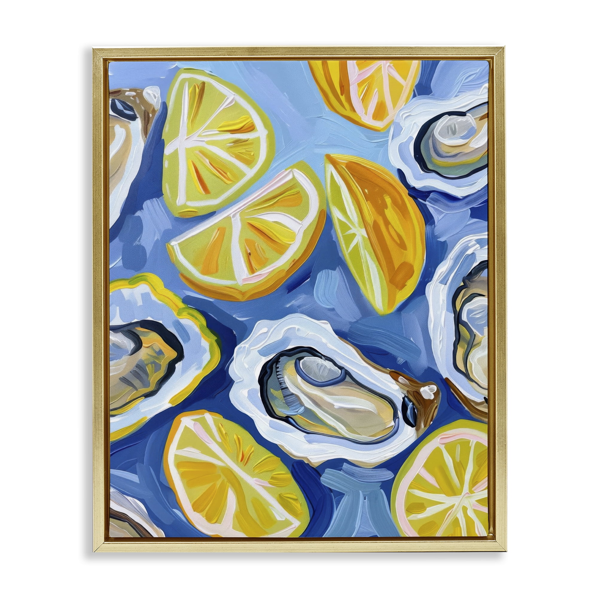 Stupell Industries Lemon & Oyster Pattern Food & Beverage Painting Gold Floater Framed Canvas Art Print Wall Art, 17 x 21