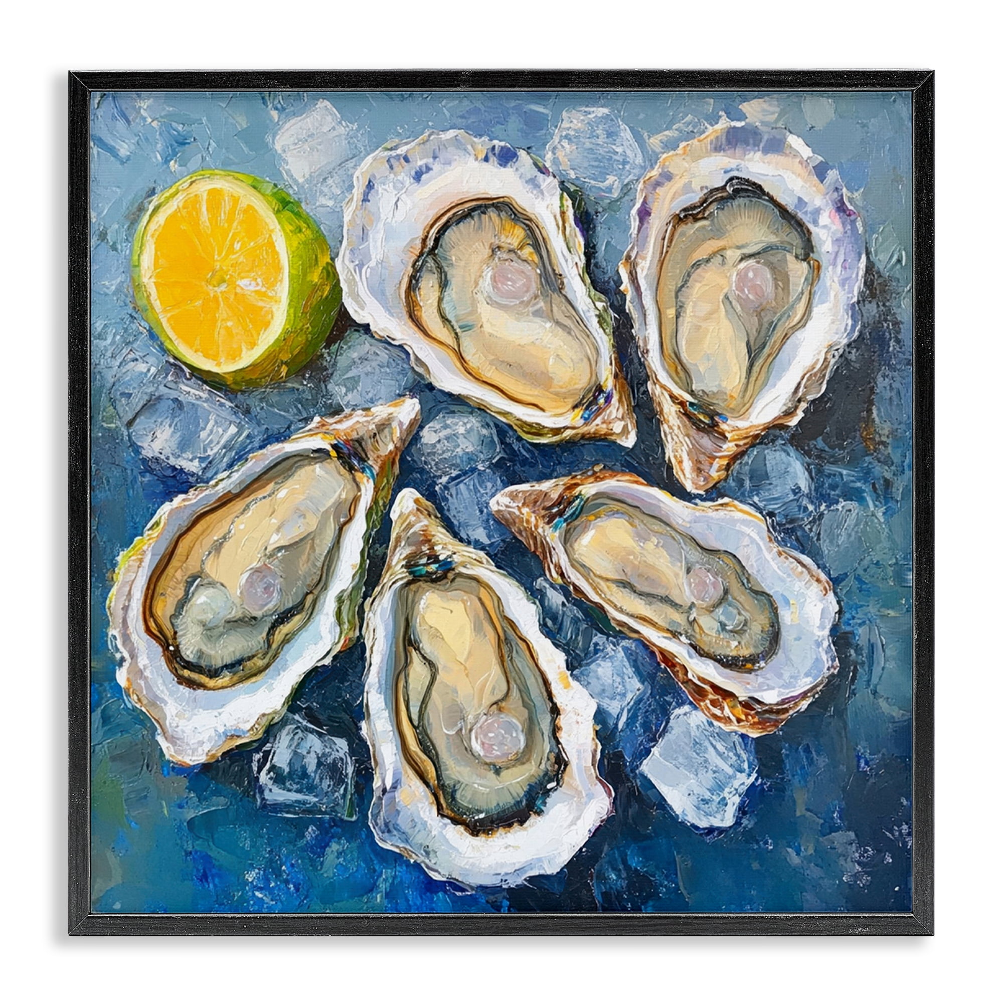 Stupell Industries Lemon & Oysters Seafood Food & Beverage Painting Black Framed Art Print Wall Art, 17 x 17