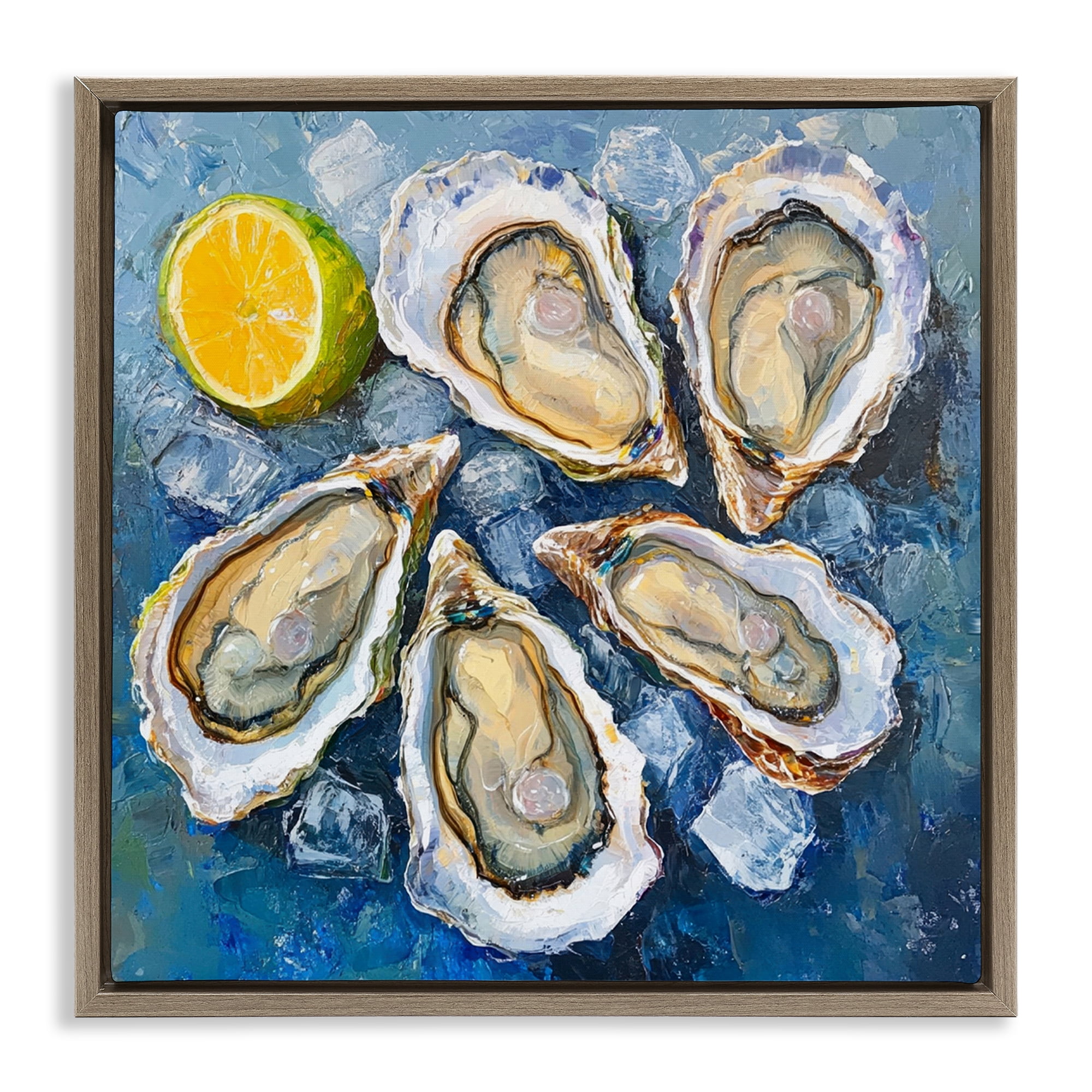 Stupell Industries Lemon & Oysters Seafood Food & Beverage Painting Brown Floater Framed Canvas Art Print Wall Art, 25 x 25