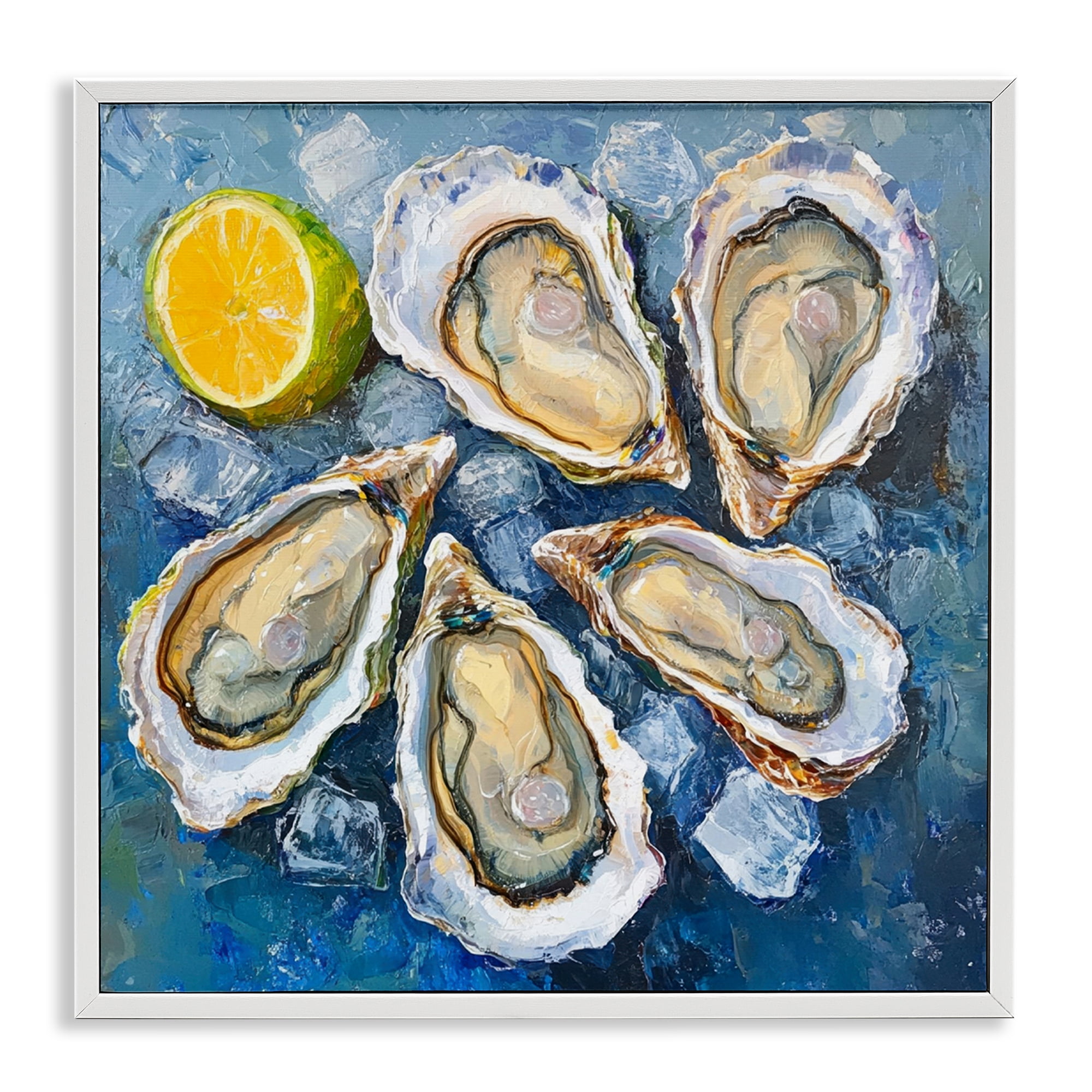 Stupell Industries Lemon & Oysters Seafood Food & Beverage Painting White Framed Art Print Wall Art, 17 x 17