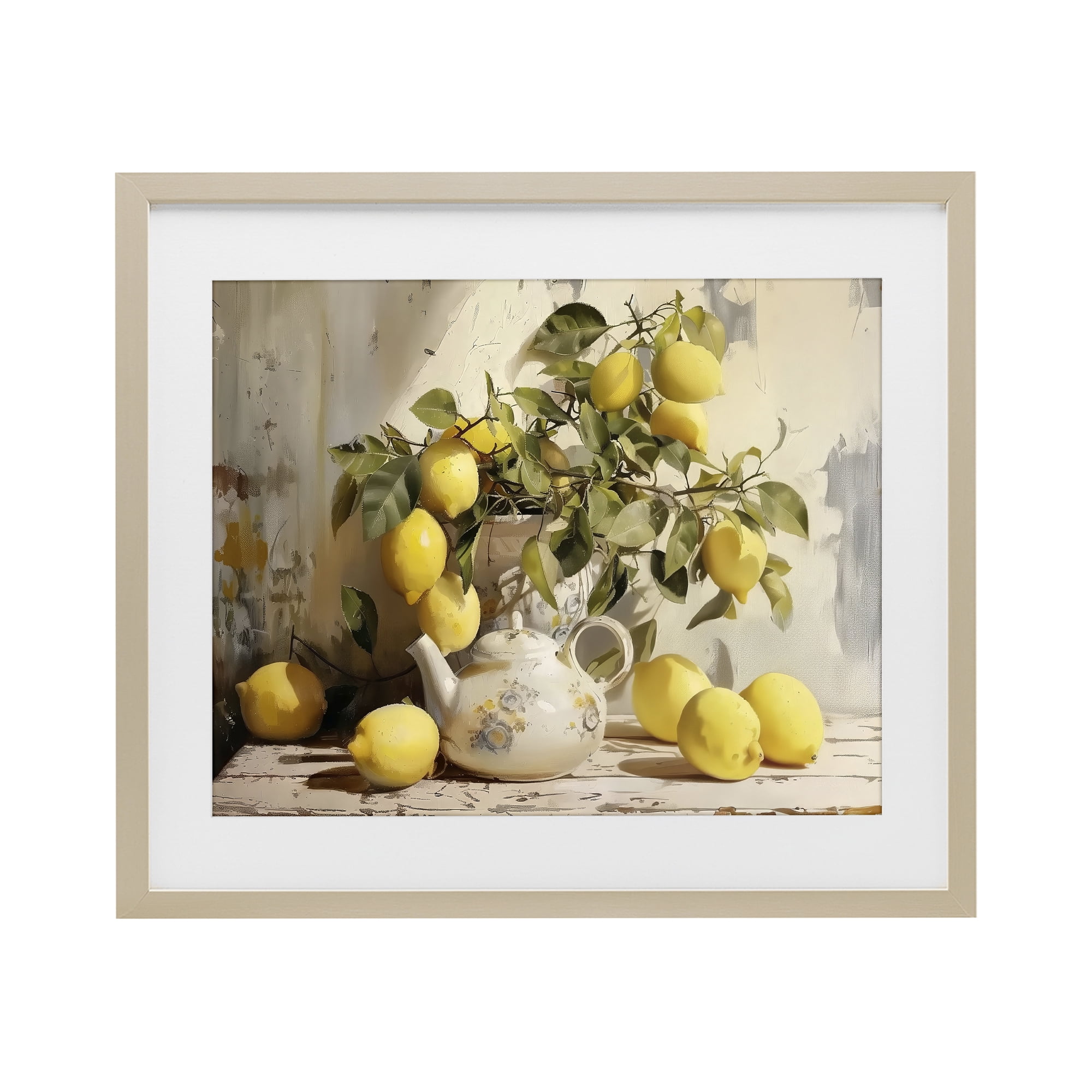Stupell Industries Lemon Still Life with Teapot Birch Framed Print Under Glass, design by LSR Design Studio