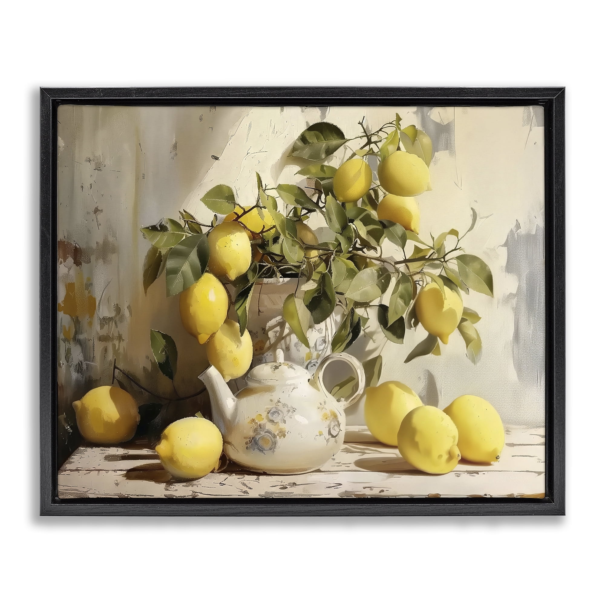 Stupell Industries Lemon Still Life with Teapot Black Framed Floater Canvas Wall Art, design by LSR Design Studio