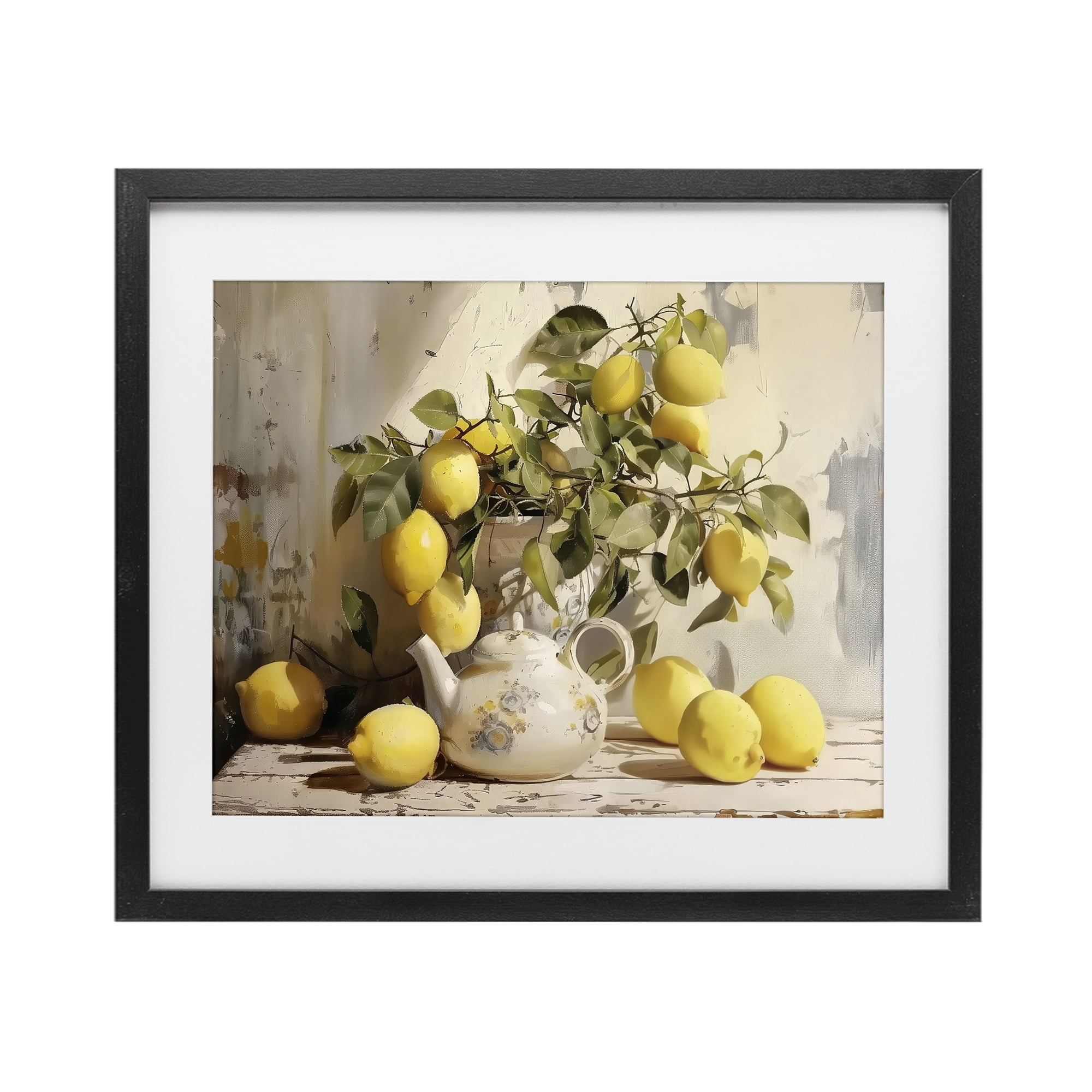 Stupell Industries Lemon Still Life with Teapot Black Framed Print Under Glass, design by LSR Design Studio