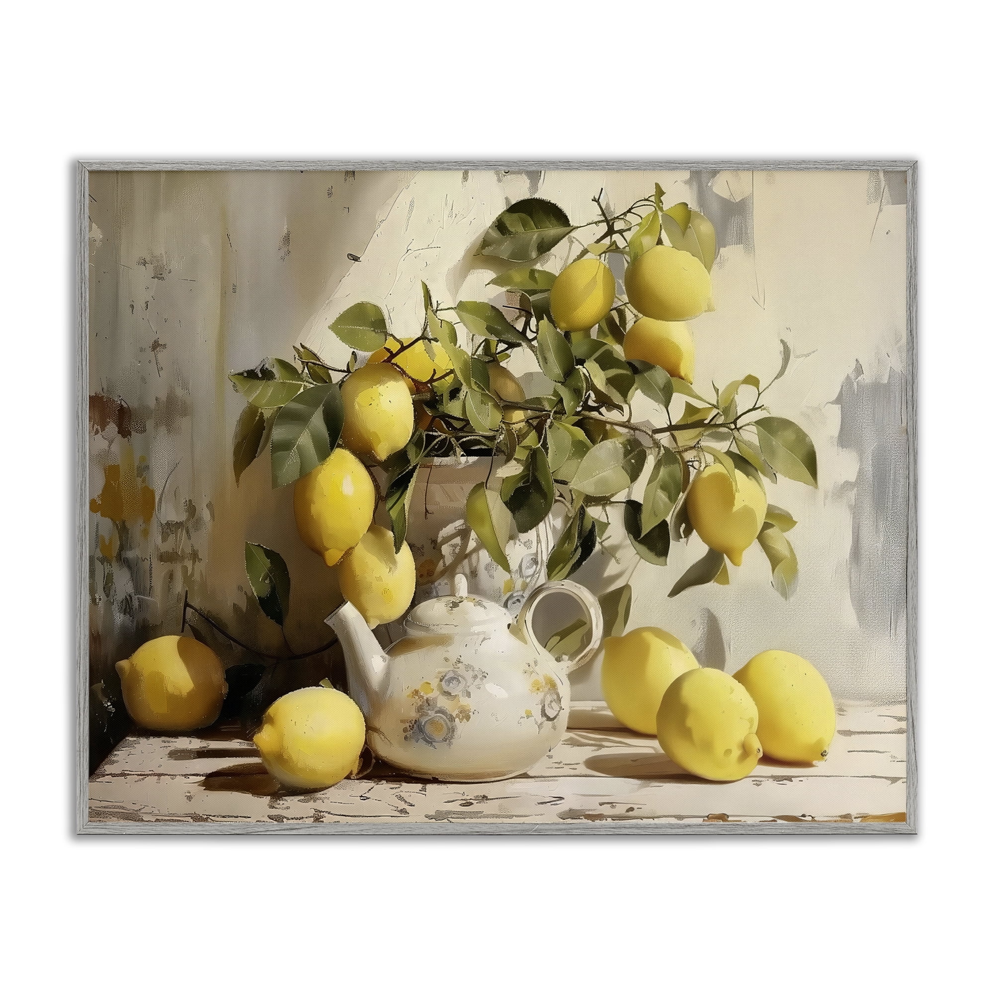 Stupell Industries Lemon Still Life with Teapot Gray Framed Giclee Art, design by LSR Design Studio