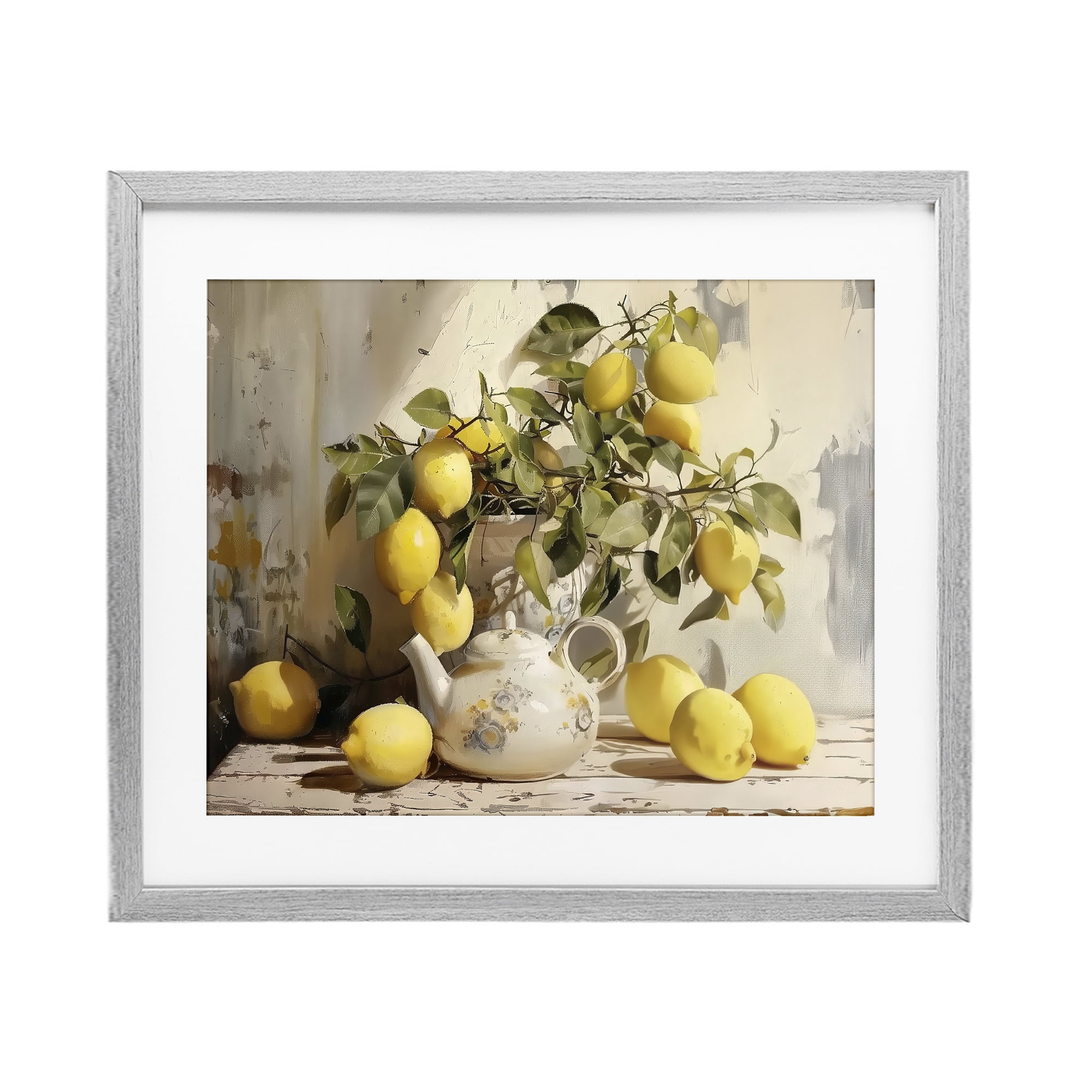 Stupell Industries Lemon Still Life with Teapot Gray Framed Print Under Glass, design by LSR Design Studio