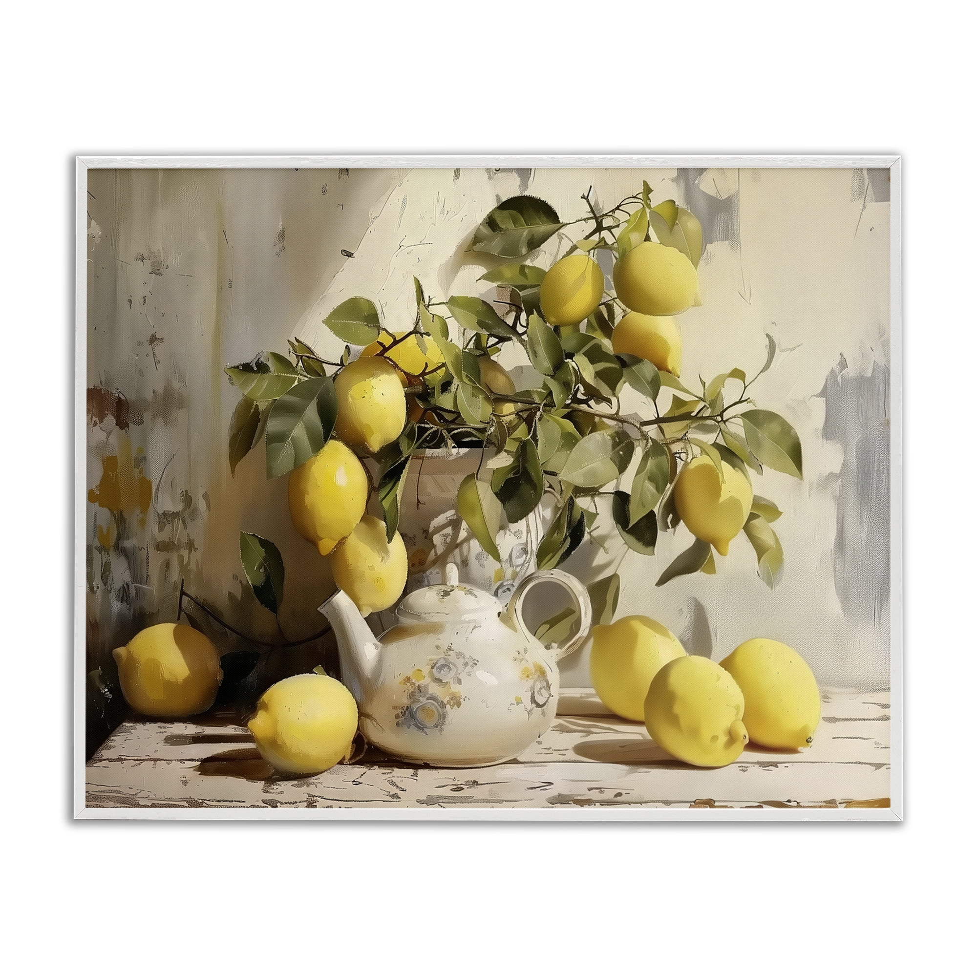 Stupell Industries Lemon Still Life with Teapot White Framed Giclee Art, design by LSR Design Studio