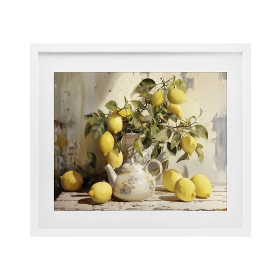 Stupell Industries Traditional Lemon Still Life with Teapot White Framed Print Under Glass, 16 x 13, by LSR Design Studio