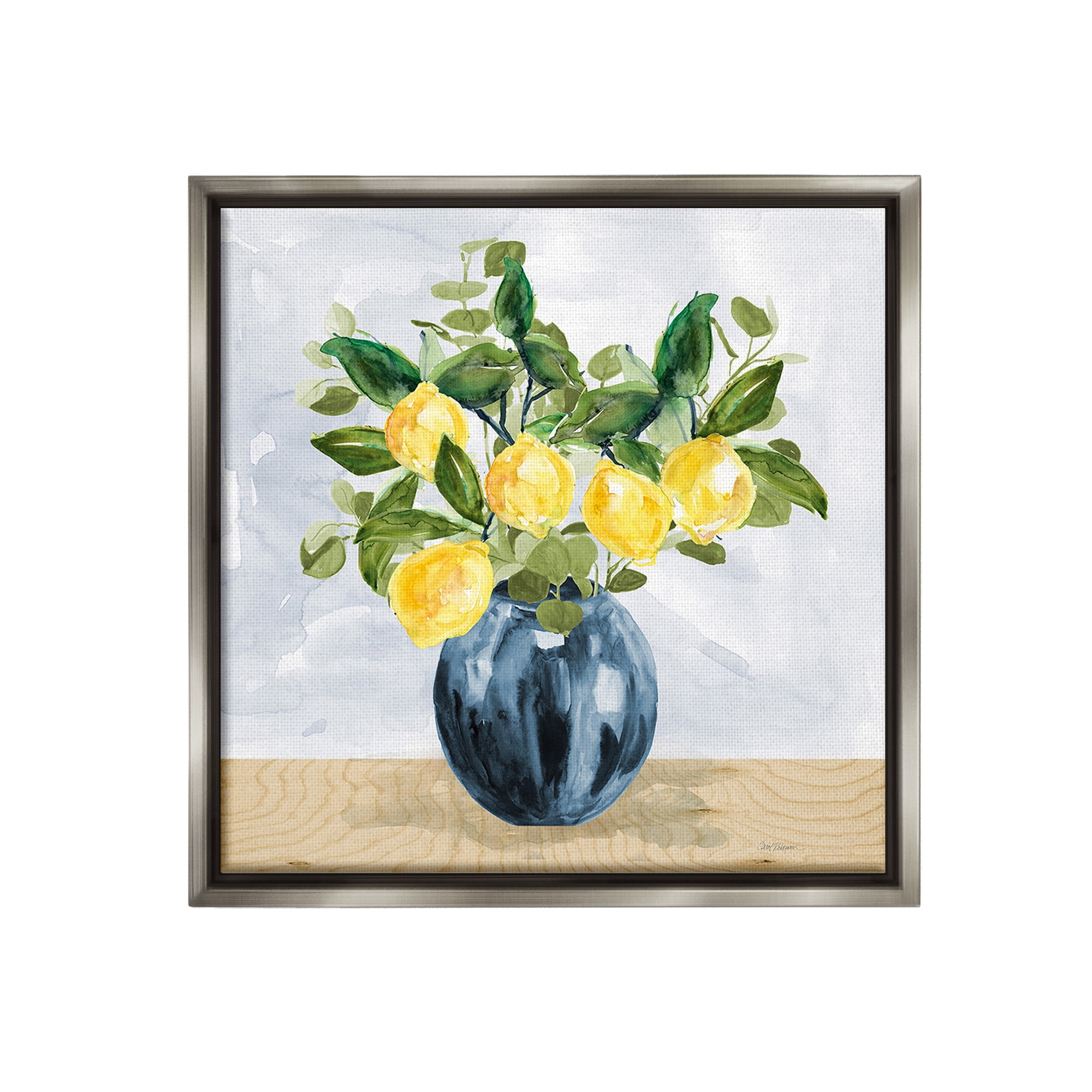 Stupell Industries Lemon Tree Bouquet Food & Beverage Painting Gray Floater Framed Canvas Art Print Wall Art, 25 x 25