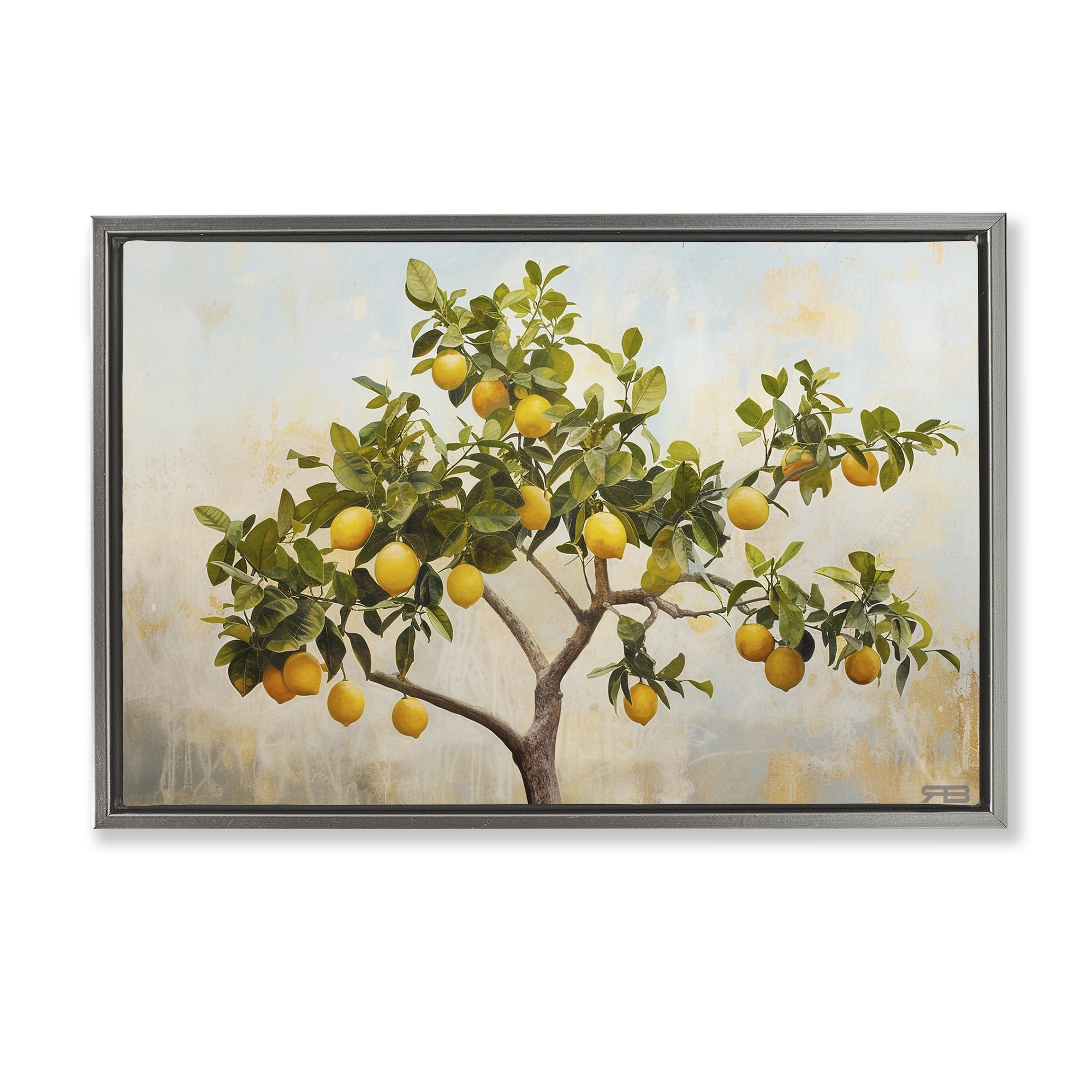 Stupell Industries Lemon Tree Branches Food & Beverage Painting Gray Floater Framed Canvas Art Print Wall Art, 31 x 21