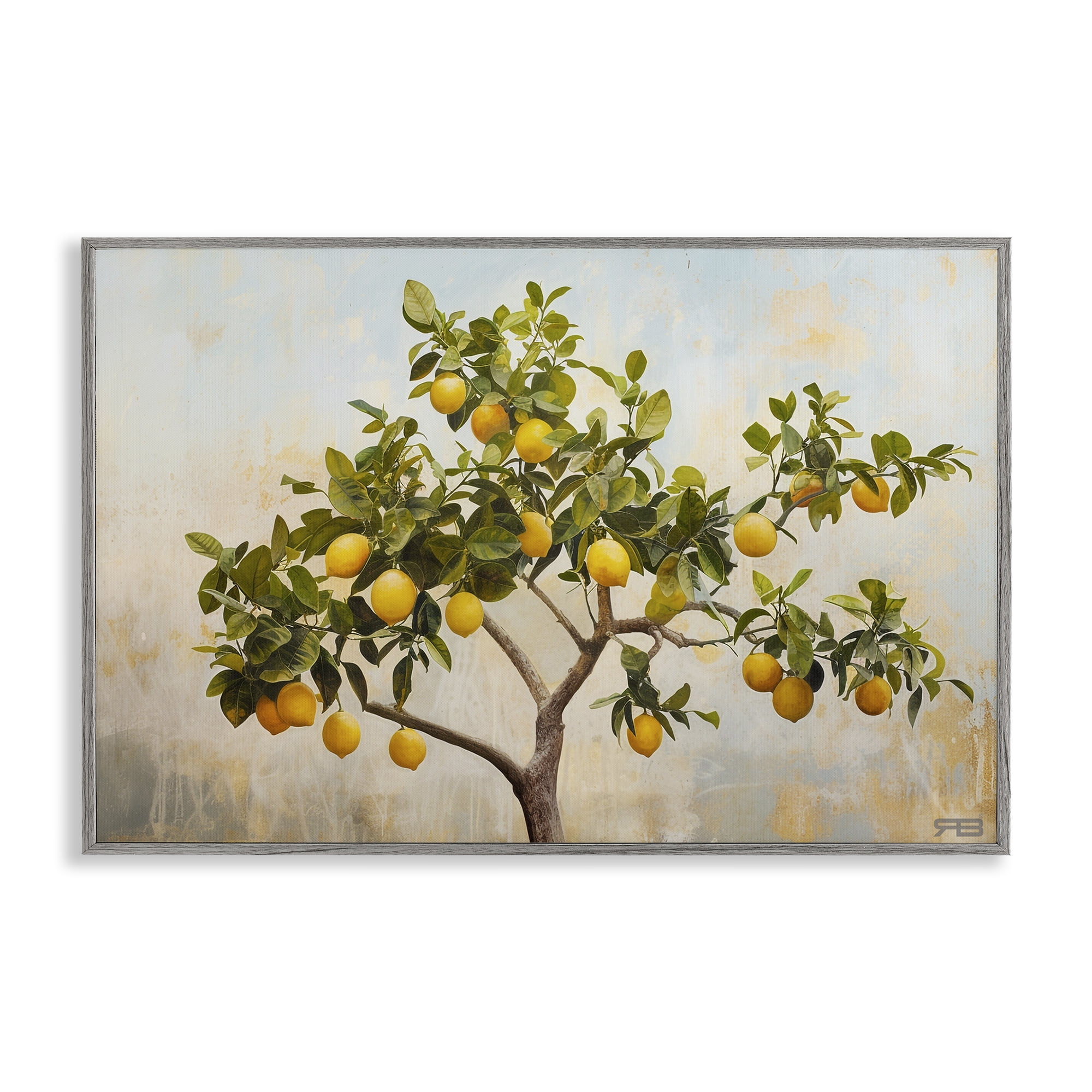 Stupell Industries Lemon Tree Branches Food & Beverage Painting Gray Framed Art Print Wall Art, 30 x 20