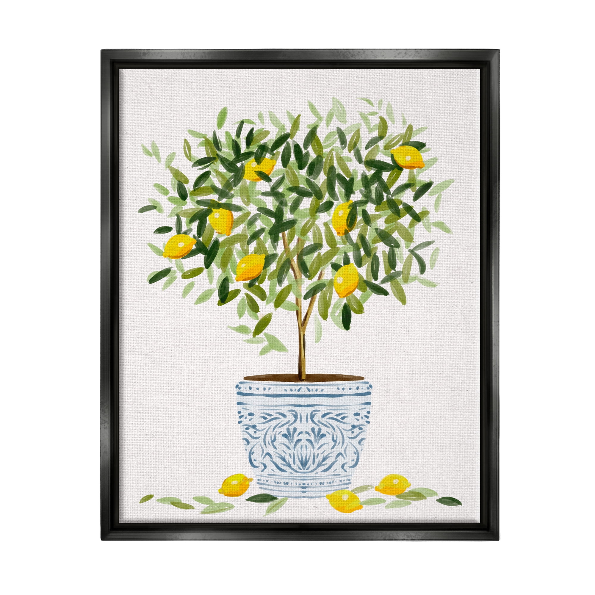 Stupell Industries Lemon Tree Detailed Planter Food & Beverage Painting Black Floater Framed Canvas Art Print Wall Art, 17 x 21