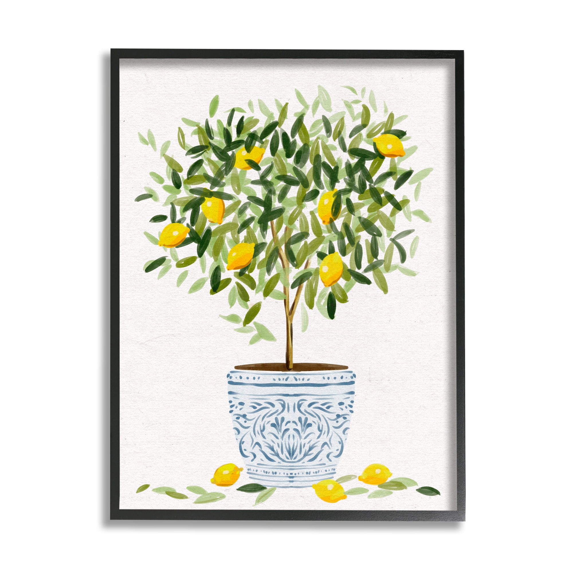 Stupell Industries Lemon Tree Detailed Planter Food & Beverage Painting Black Framed Art Print Wall Art, 16 x 20