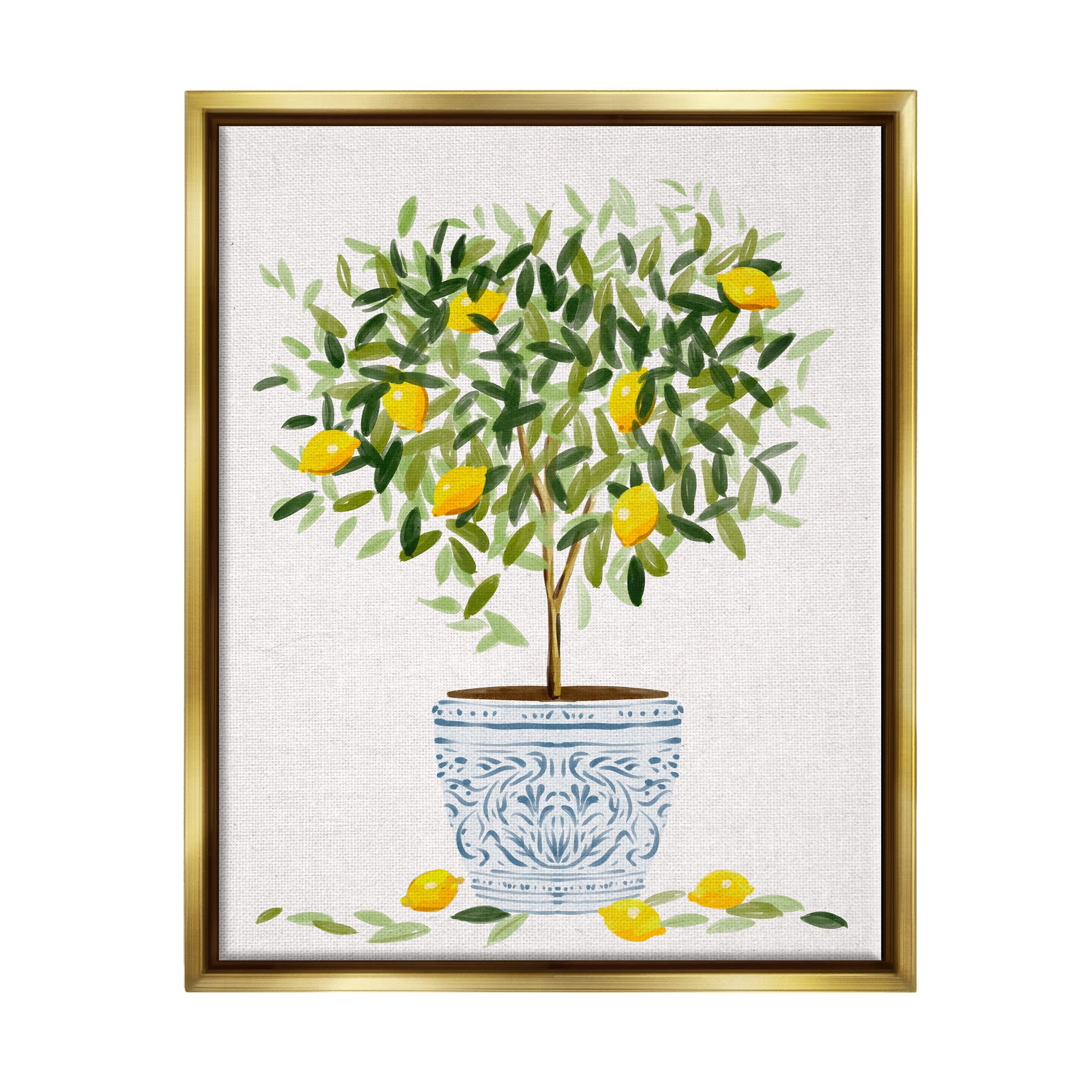 Stupell Industries Lemon Tree Detailed Planter Food & Beverage Painting Gold Floater Framed Canvas Art Print Wall Art, 17 x 21
