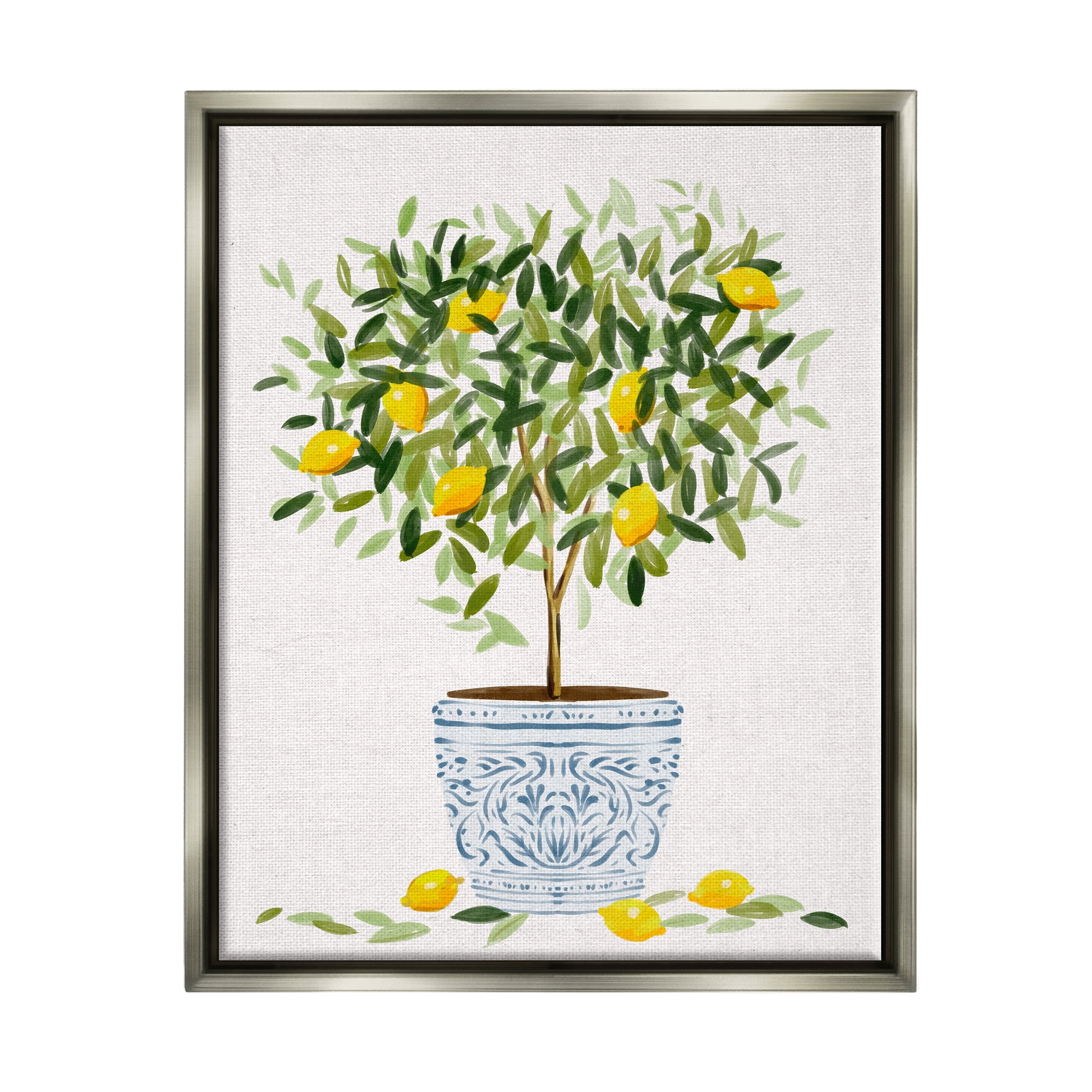 Stupell Industries Lemon Tree Detailed Planter Food & Beverage Painting Gray Floater Framed Canvas Art Print Wall Art, 17 x 21