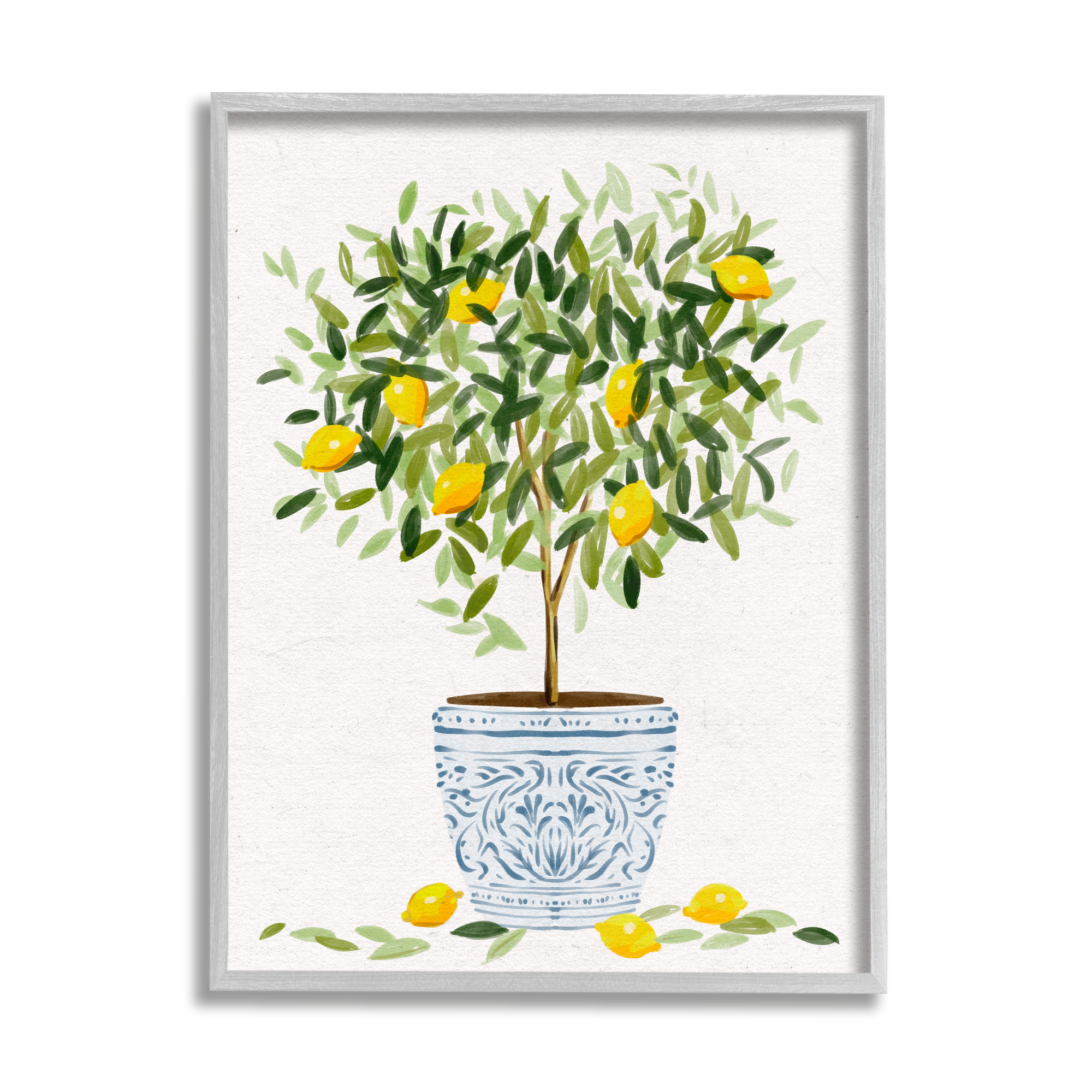 Stupell Industries Lemon Tree Detailed Planter Food & Beverage Painting Gray Framed Art Print Wall Art, 24 x 30