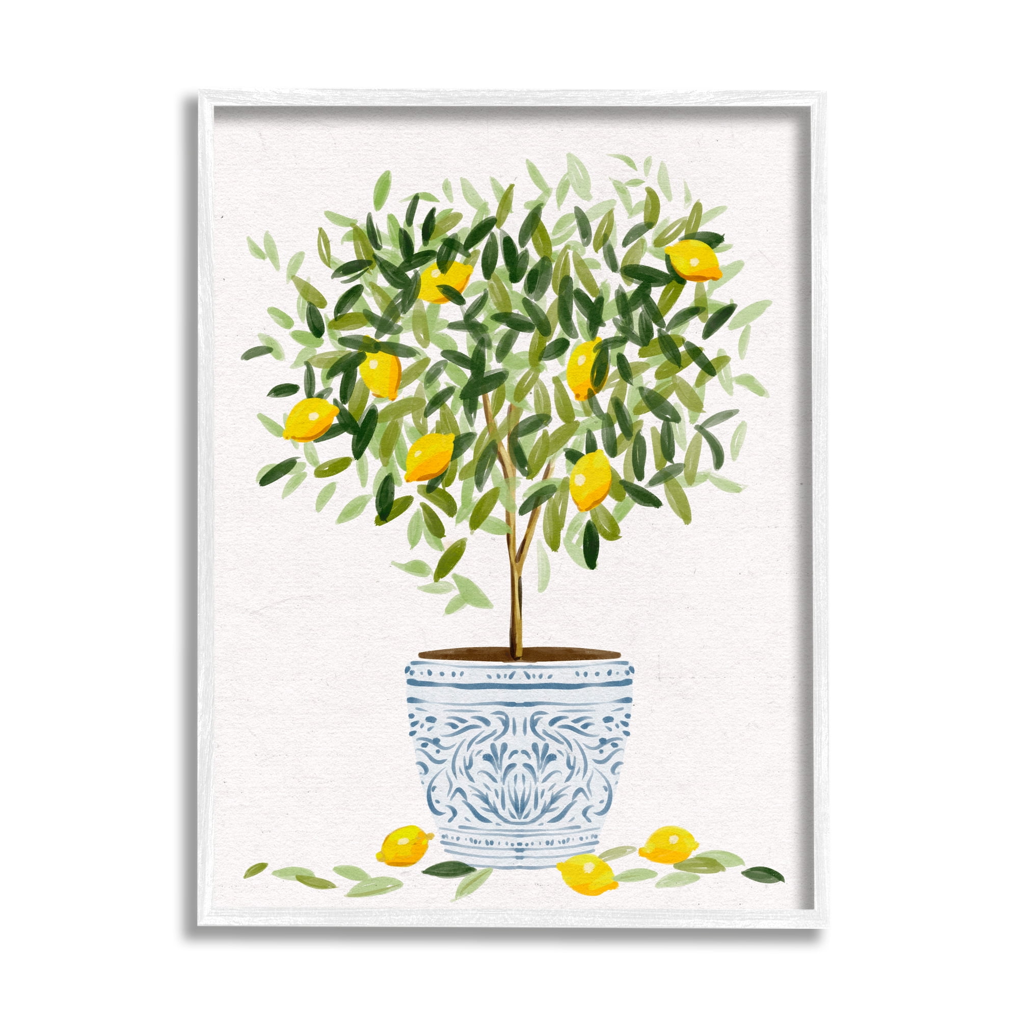 Stupell Industries Lemon Tree Detailed Planter Food & Beverage Painting White Framed Art Print Wall Art, 24 x 30