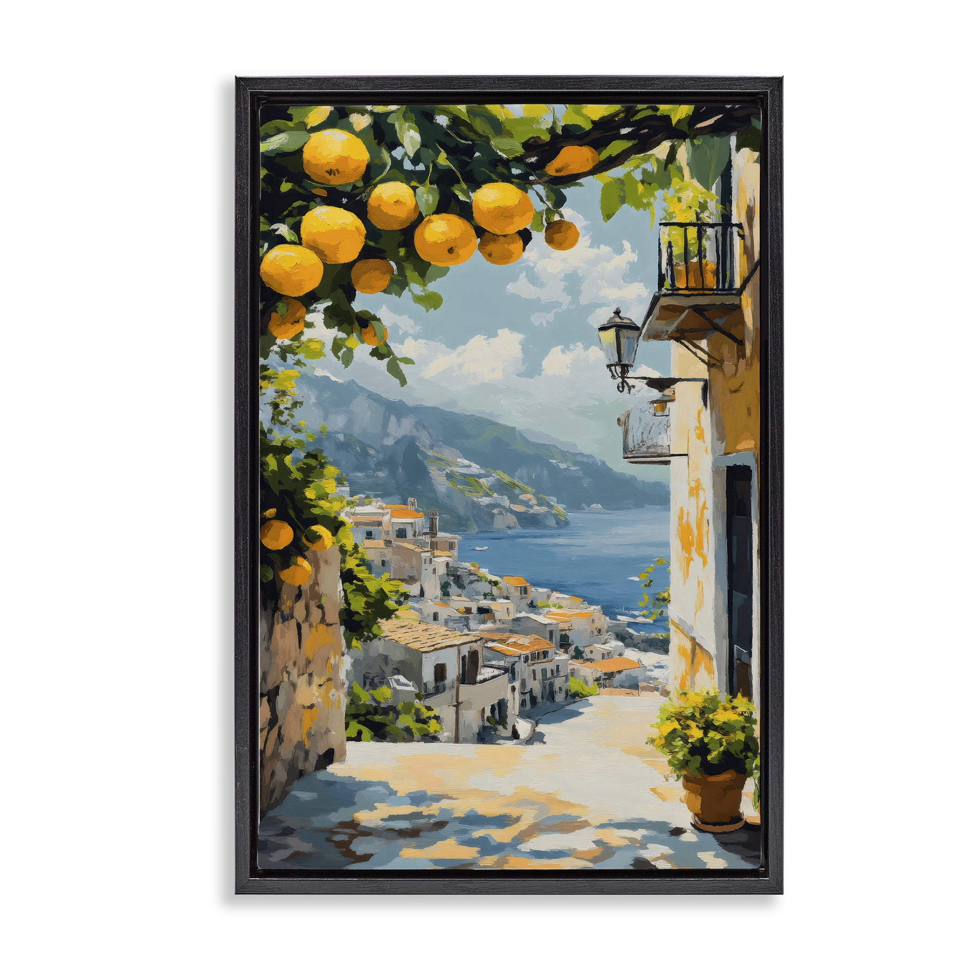 Stupell Industries Lemon Tree Overlooking Coast Black Framed Floater Canvas Wall Art, design by Creative Studio