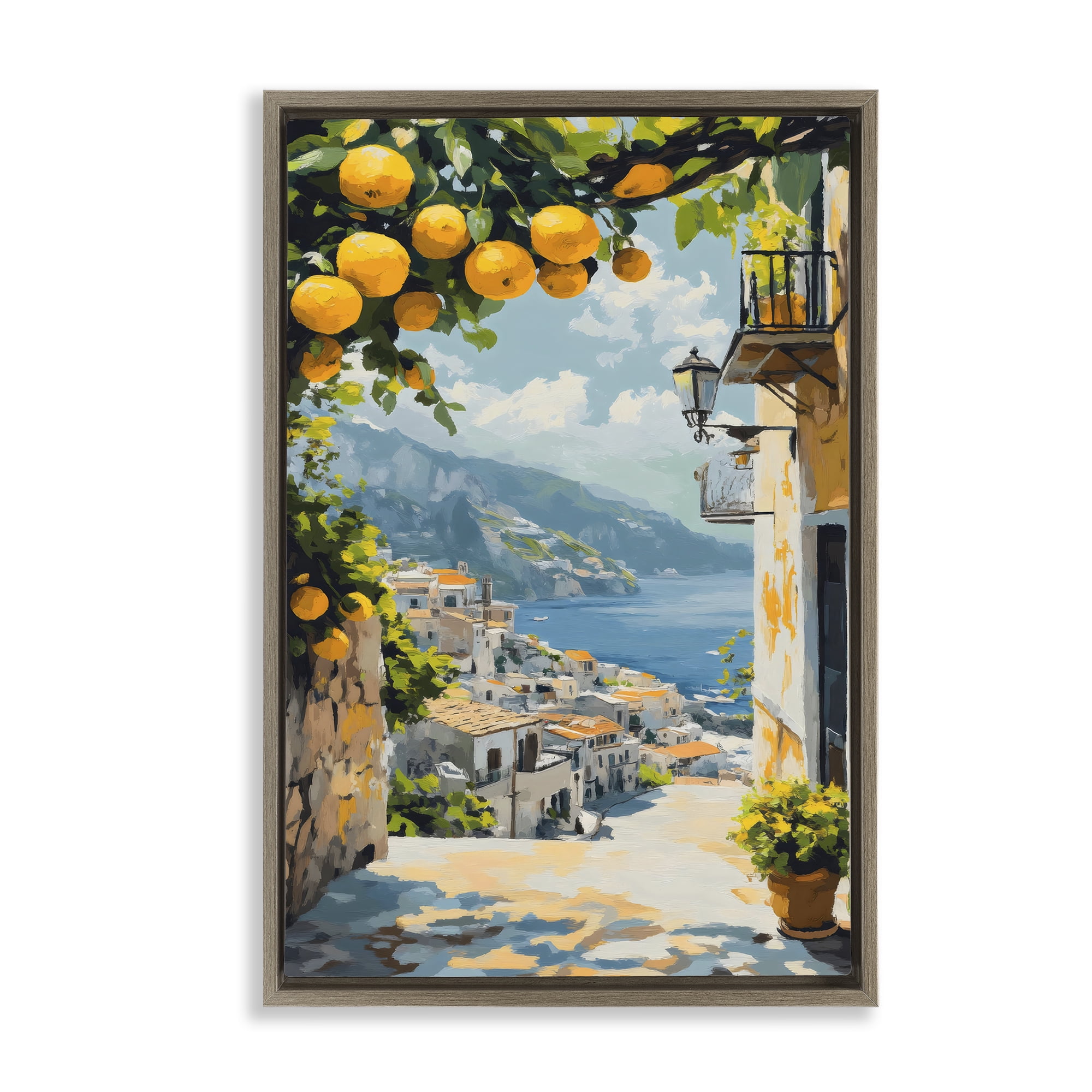 Stupell Industries Lemon Tree Overlooking Coast Brown Framed Floater Canvas Wall Art, design by Creative Studio