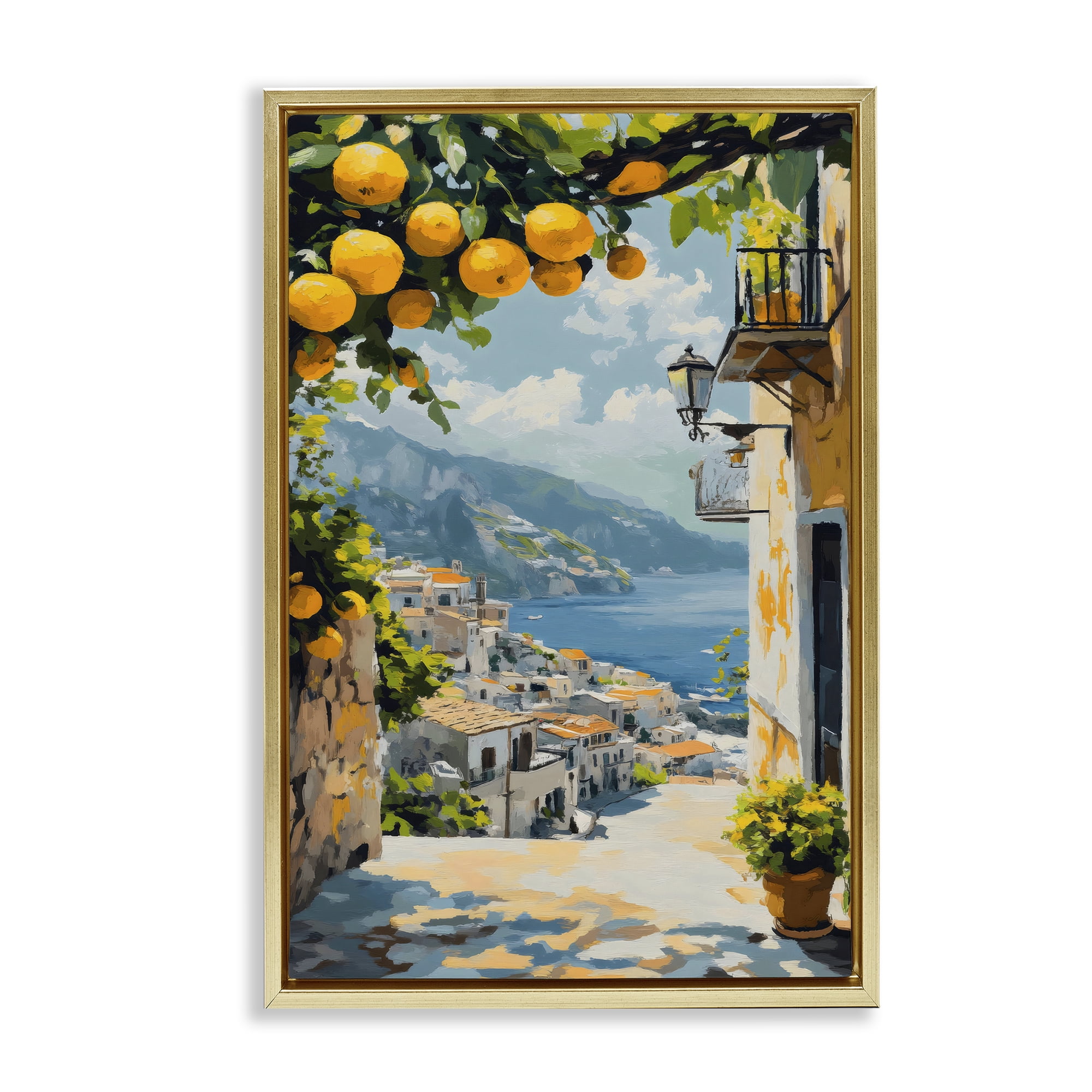 Stupell Industries Lemon Tree Overlooking Coast Gold Framed Floater Canvas Wall Art, design by Creative Studio