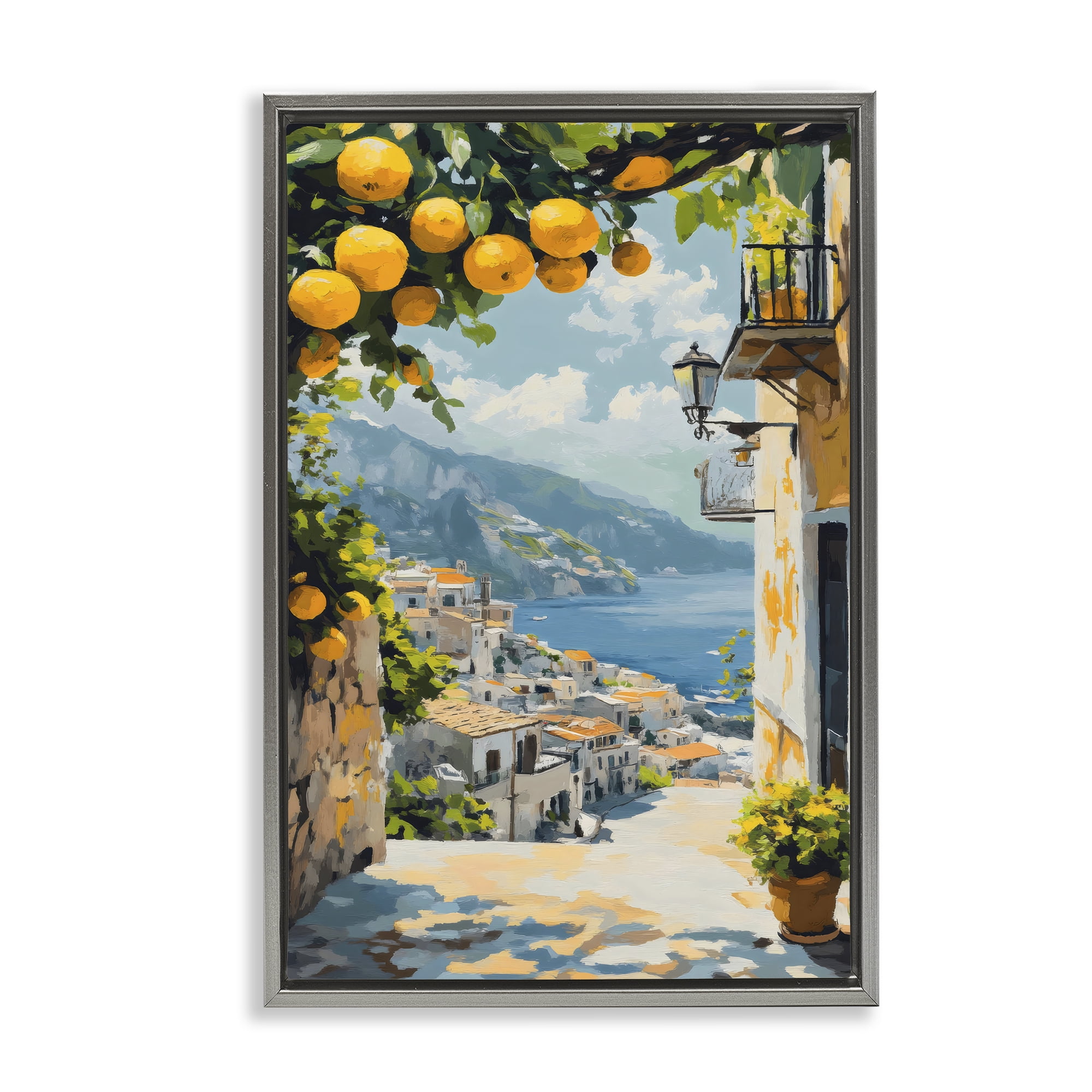 Stupell Industries Lemon Tree Overlooking Coast Gray Framed Floater Canvas Wall Art, design by Creative Studio