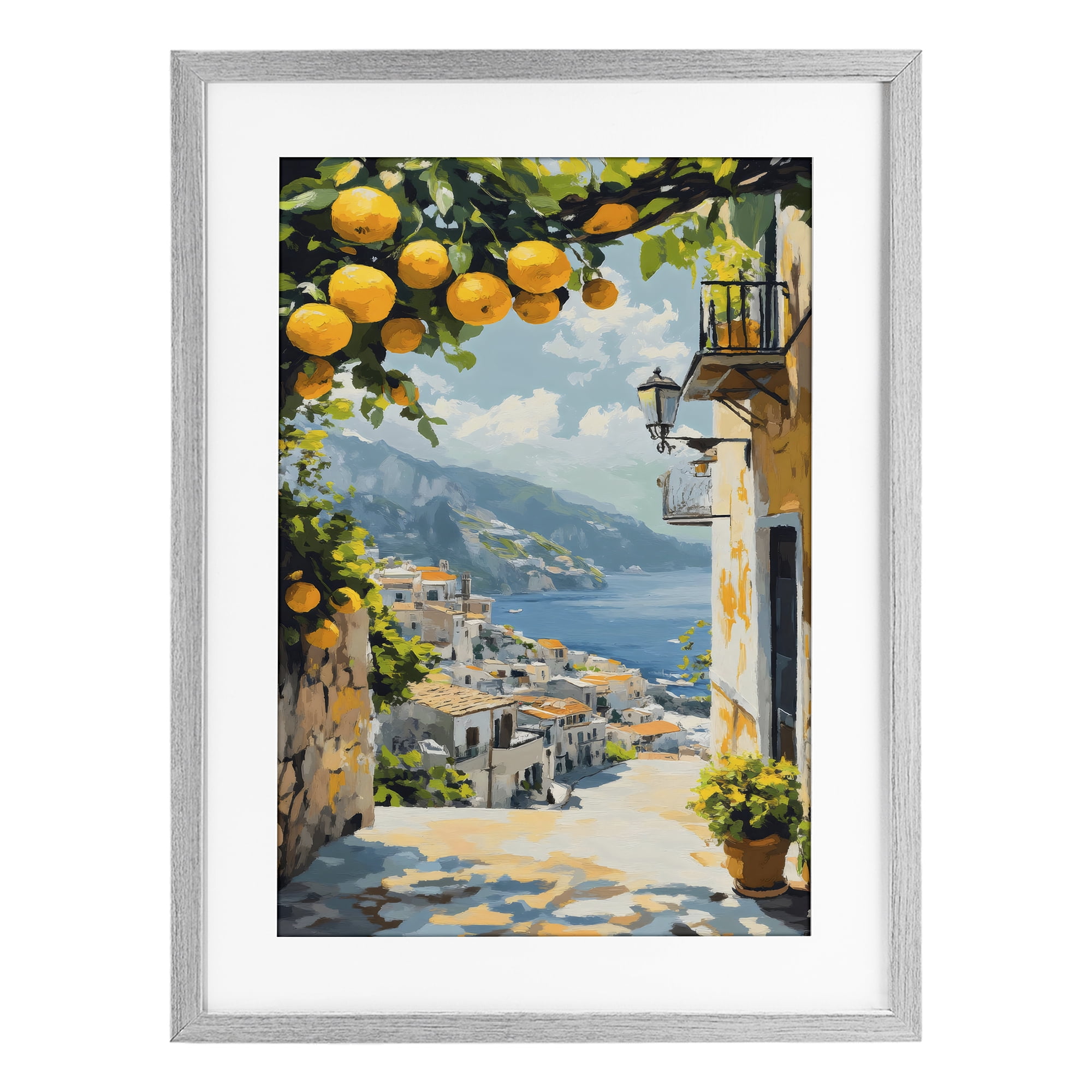 Stupell Industries Lemon Tree Overlooking Coast Gray Framed Print Under Glass, design by Creative Studio