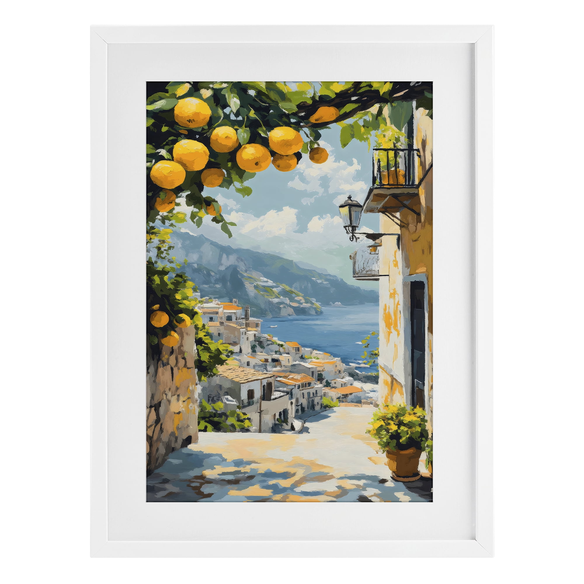 Stupell Industries Lemon Tree Overlooking Coast White Framed Print Under Glass, design by Creative Studio