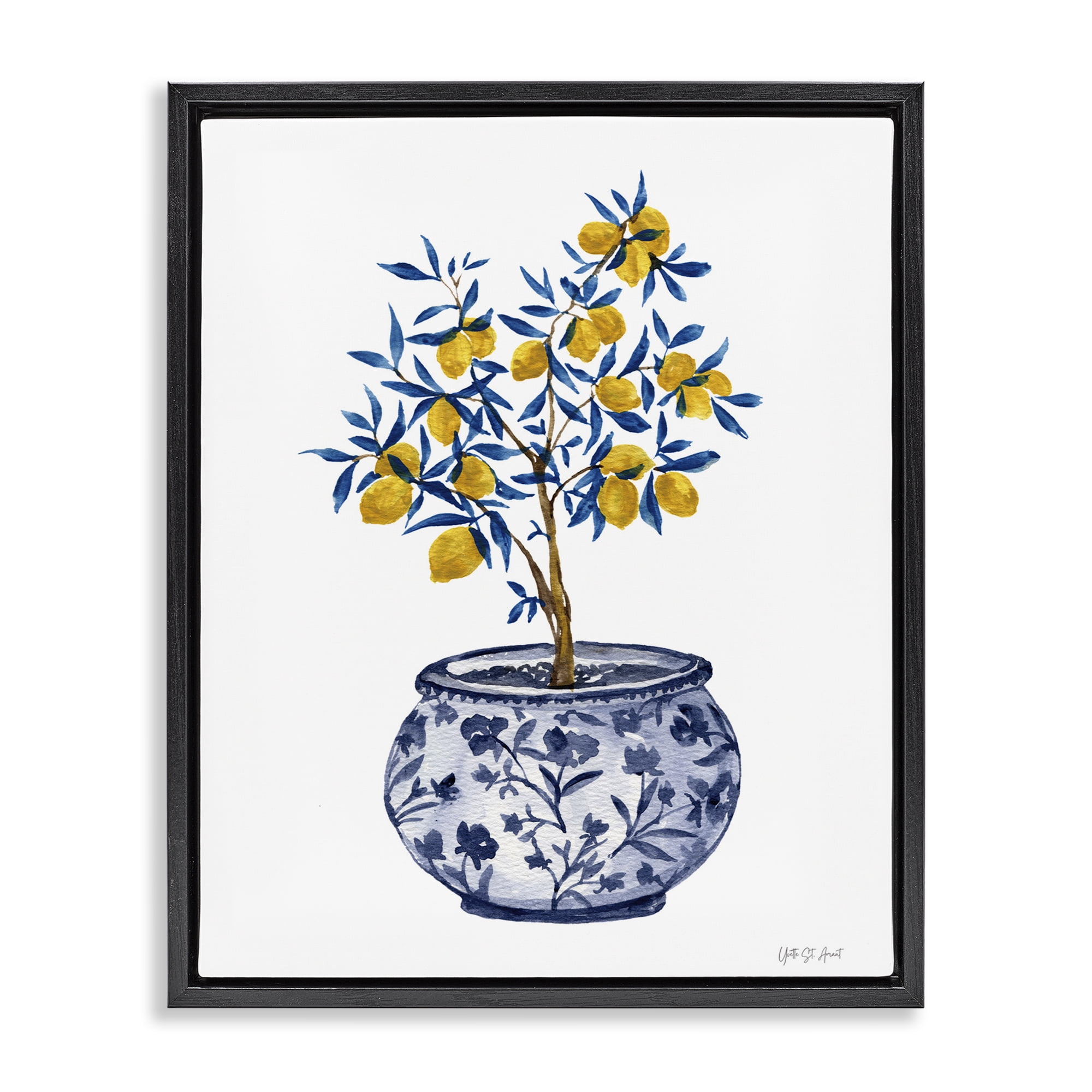 Stupell Industries Lemon Tree in Chinoiserie Food & Beverage Painting Black Floater Framed Art Print Wall Art, 25 x 31