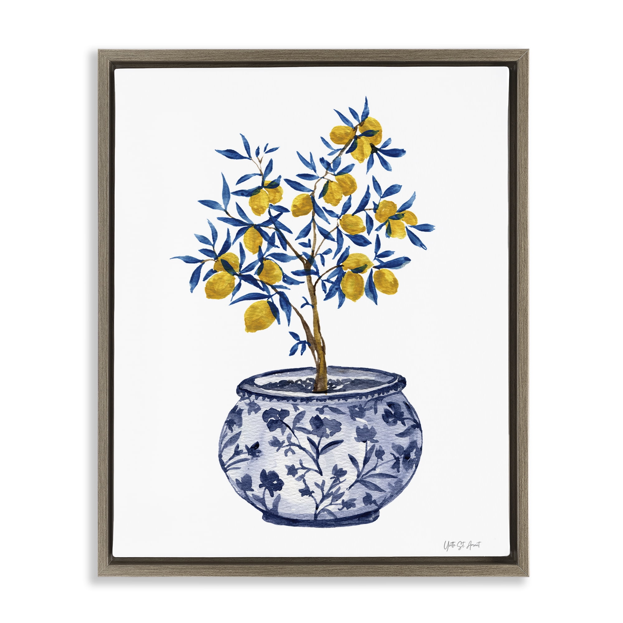 Stupell Industries Lemon Tree in Chinoiserie Food & Beverage Painting Brown Floater Framed Art Print Wall Art, 25 x 31