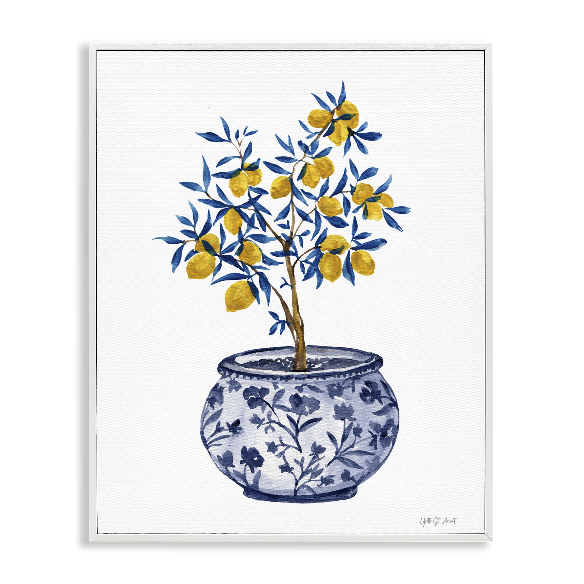 Stupell Industries Lemon Tree in Chinoiserie Food & Beverage Painting White Framed Art Print Wall Art, 16 x 20