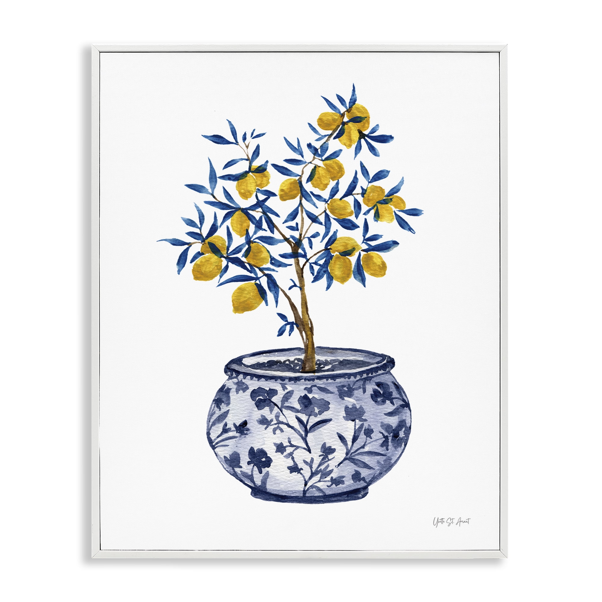 Stupell Industries Lemon Tree in Chinoiserie Food & Beverage Painting White Framed Art Print Wall Art, 16 x 20