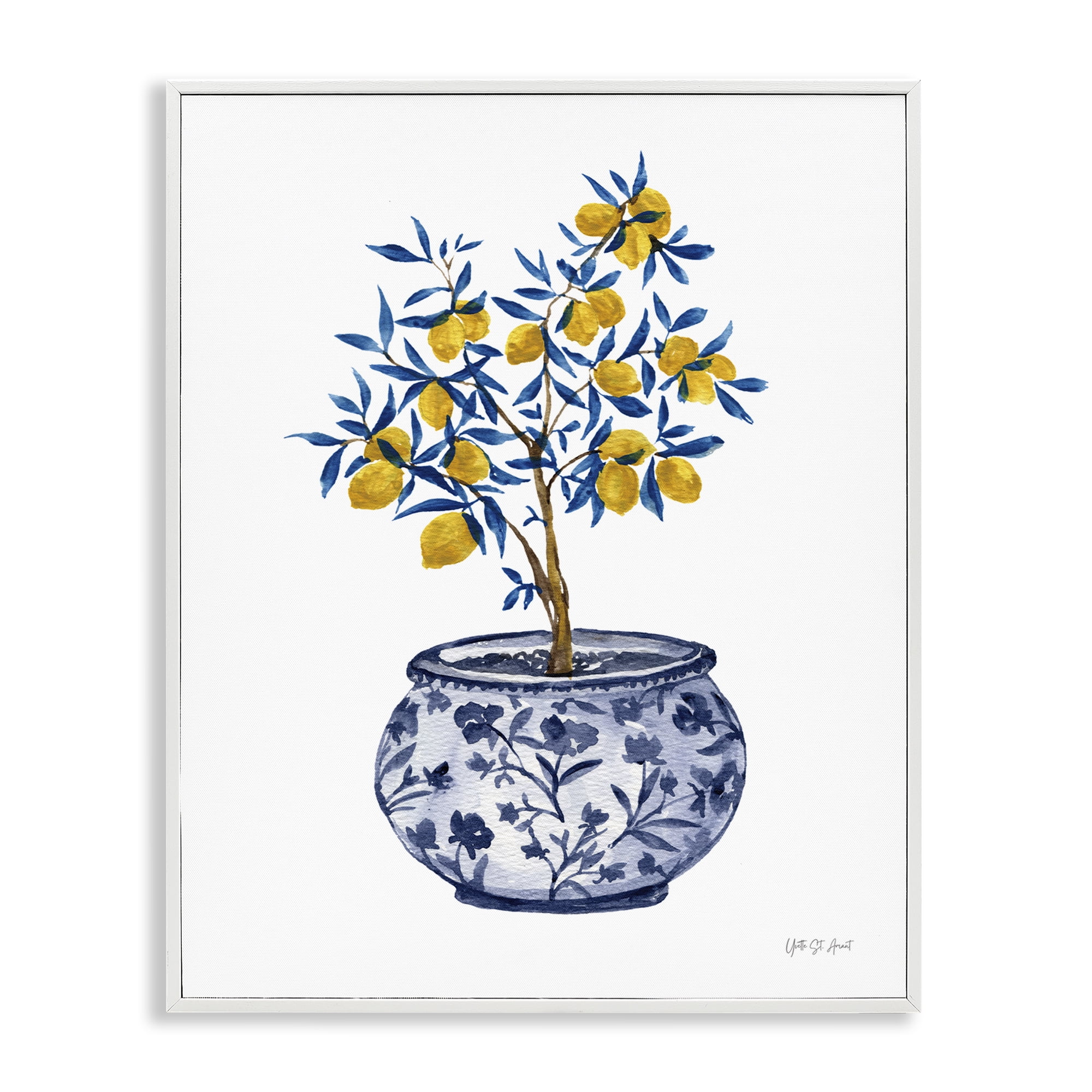 Stupell Industries Lemon Tree in Chinoiserie Food & Beverage Painting White Framed Art Print Wall Art, 24 x 30