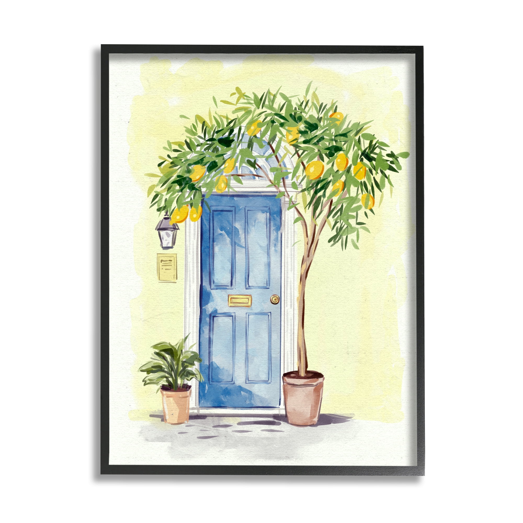 Stupell Industries Lemon Tree in Doorway Food & Beverage Painting Black Framed Art Print Wall Art, 16 x 20