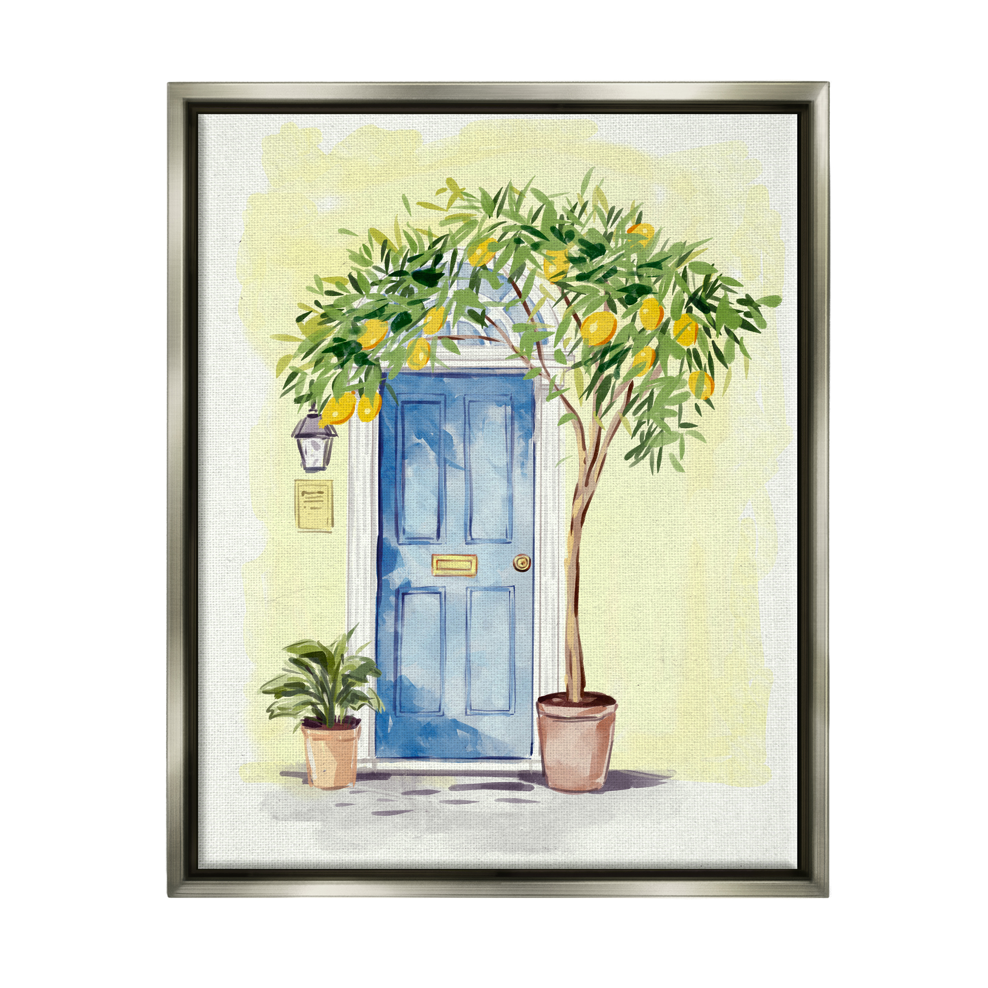 Stupell Industries Lemon Tree in Doorway Food & Beverage Painting Gray Floater Framed Canvas Art Print Wall Art, 17 x 21