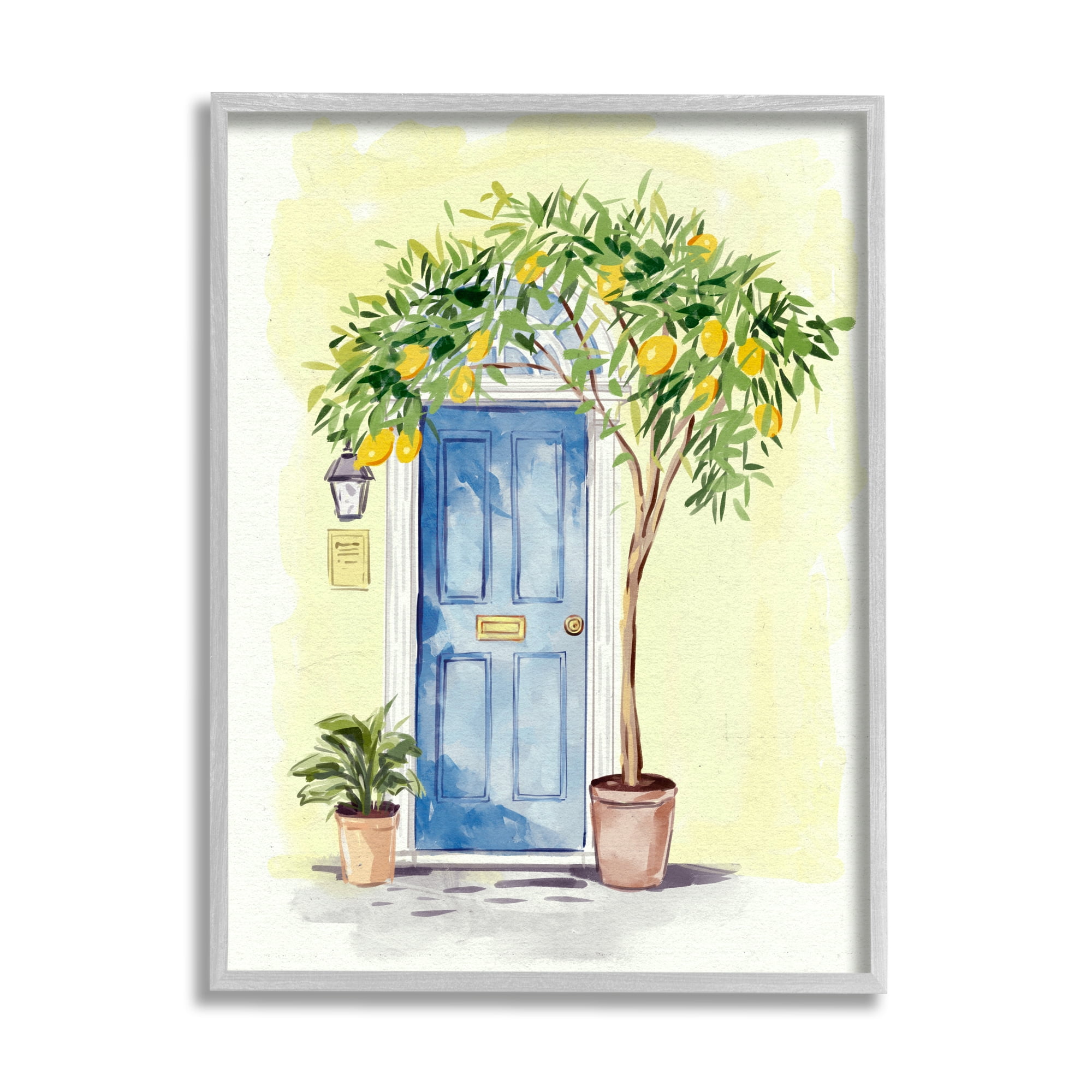 Stupell Industries Lemon Tree in Doorway Food & Beverage Painting Gray Framed Art Print Wall Art, 16 x 20