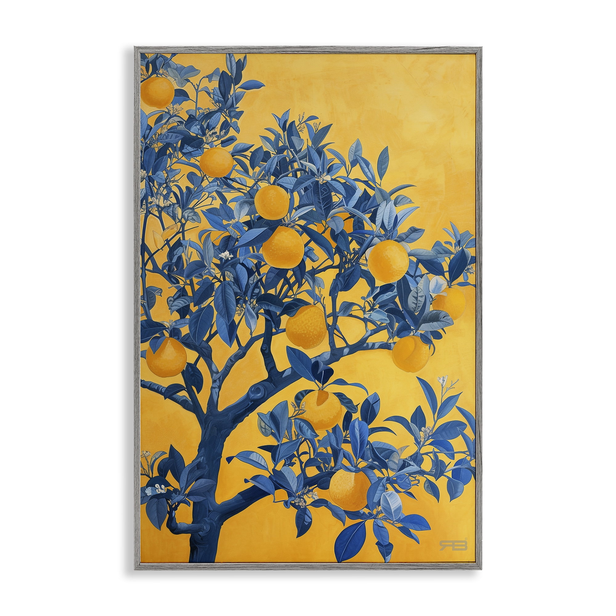 Stupell Industries Lemon Tree on Orange Food & Beverage Painting Gray Framed Art Print Wall Art, 12 x 18