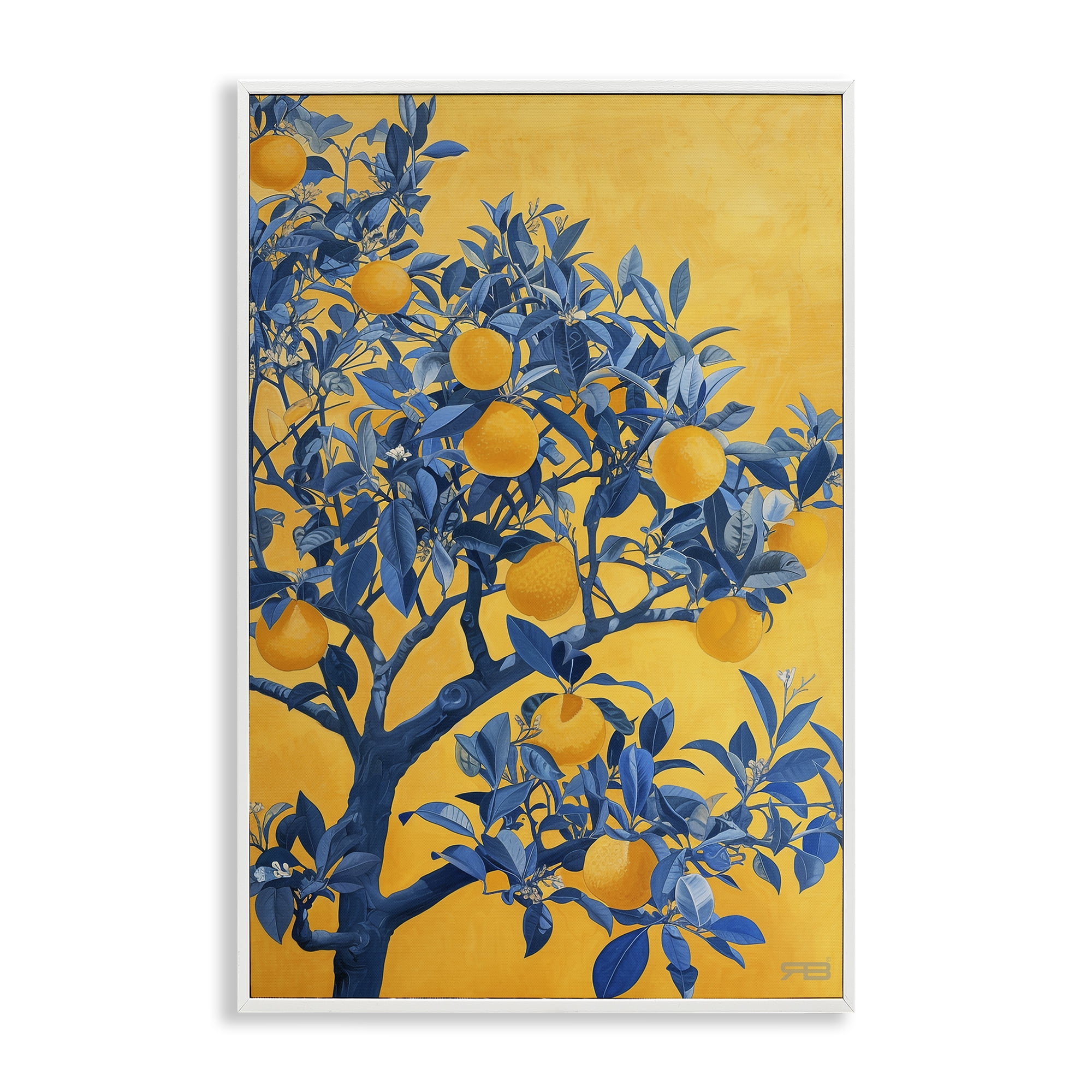 Stupell Industries Lemon Tree on Orange Food & Beverage Painting White Framed Art Print Wall Art, 20 x 30