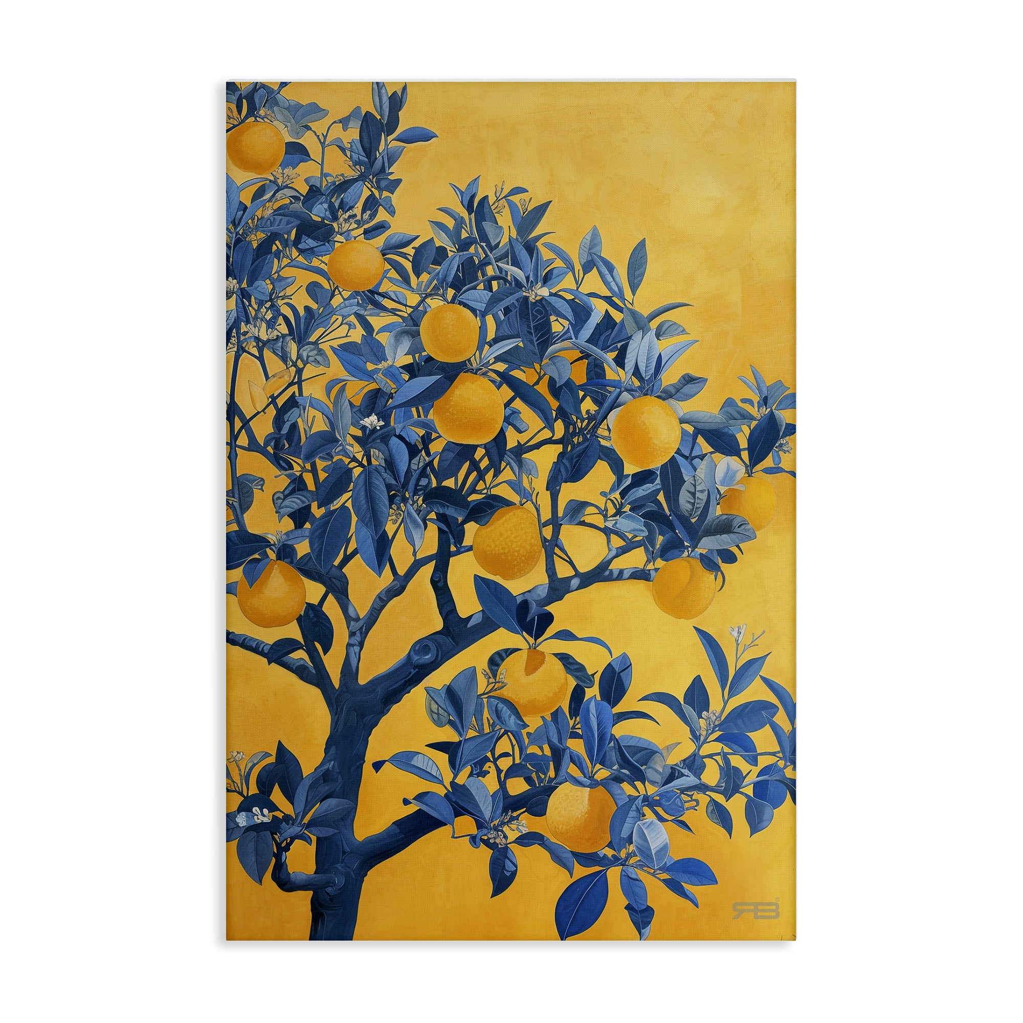 Stupell Industries Lemon Tree on Orange Food & Beverage Painting Wrapped Canvas Art Print Wall Art, 24 x 36