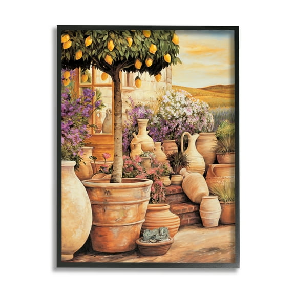 Stupell Industries Lemon Tree on Patio Nature Painting Black Framed Art Print Wall Art, 11 x 14