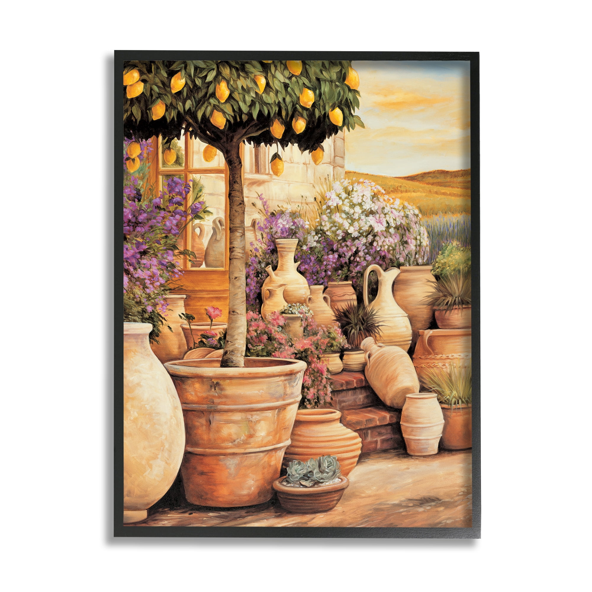 Stupell Industries Lemon Tree on Patio Nature Painting Black Framed Art Print Wall Art, 16 x 20