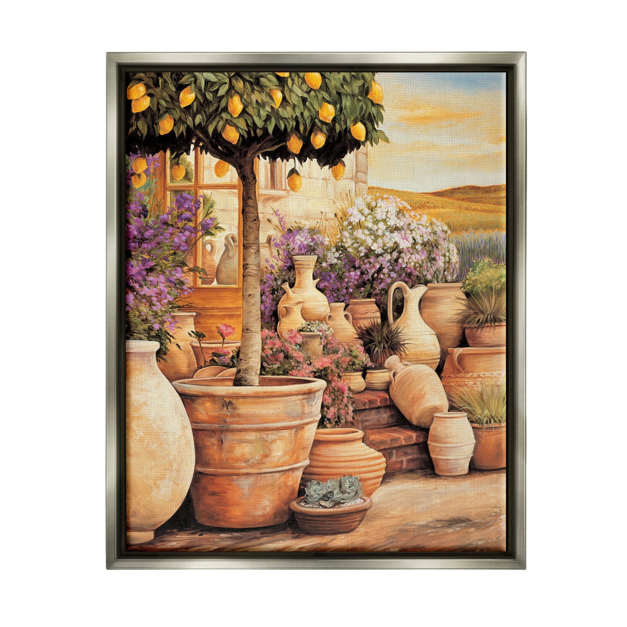 Stupell Industries Lemon Tree on Patio Nature Painting Gray Floater Framed Art Print Wall Art, 25 x 31