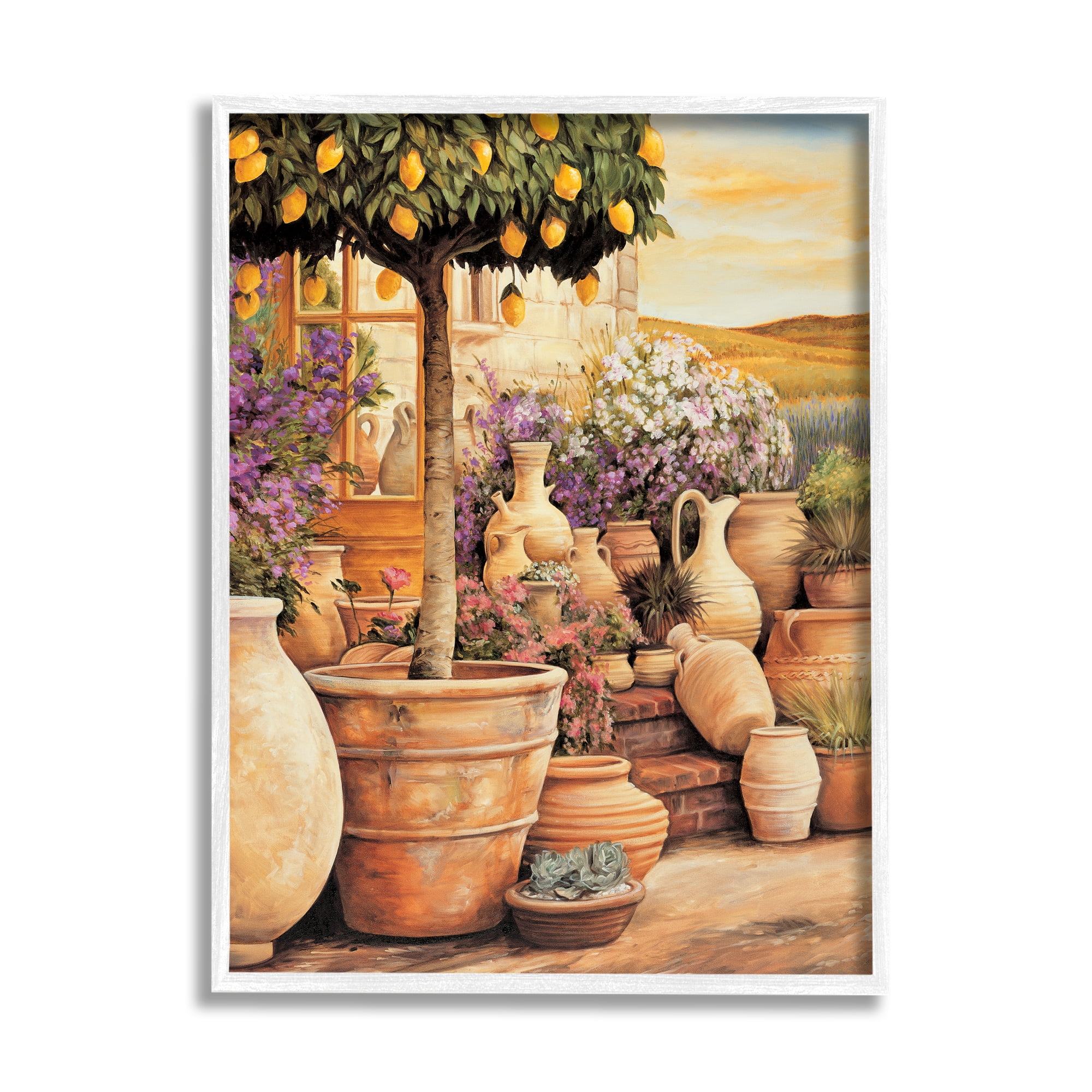 Stupell Industries Lemon Tree on Patio Nature Painting White Framed Art Print Wall Art, 11 x 14