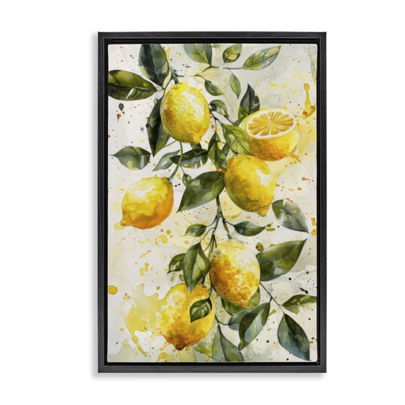 Stupell Industries Lemon Watercolor Splashes Food & Beverage Painting Black Floater Framed Canvas Art Print Wall Art, 17 x 25