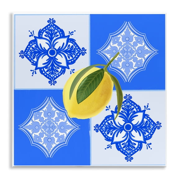 Stupell Industries Lemon over Geometric Tiles Food & Beverage Painting Unframed Art Print Wall Art, 12 x 12
