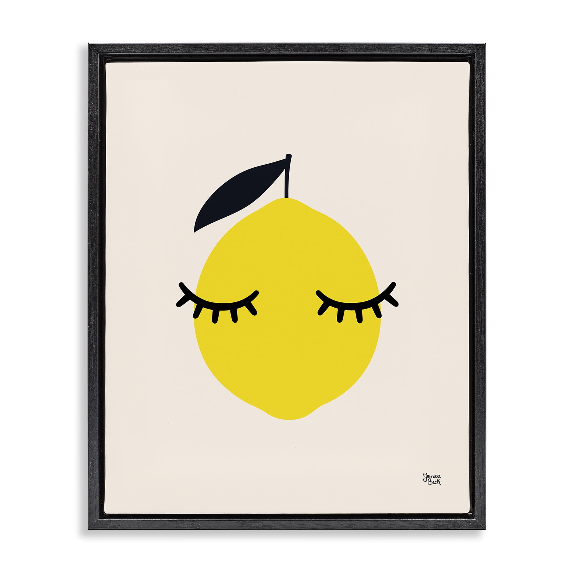 Stupell Industries Lemon with Eyelashes Food & Beverage Painting Black Floater Framed Canvas Art Print Wall Art, 17 x 21